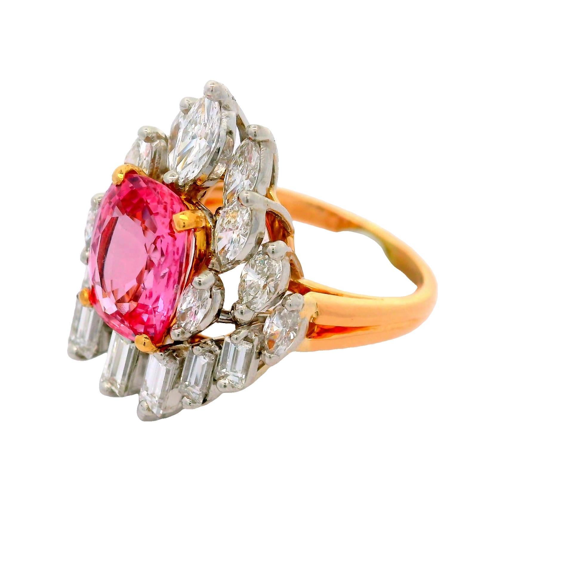 Oscar Heyman Diamante Zafiro Padparadscha 4,21 Quilates Oro Amarillo 18k y Platino en Excelente estado para la venta en Beverly Hills, CA