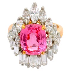 Oscar Heyman 4.21 Carat Padparadscha Sapphire Diamond 18k Yellow Gold & Platinum