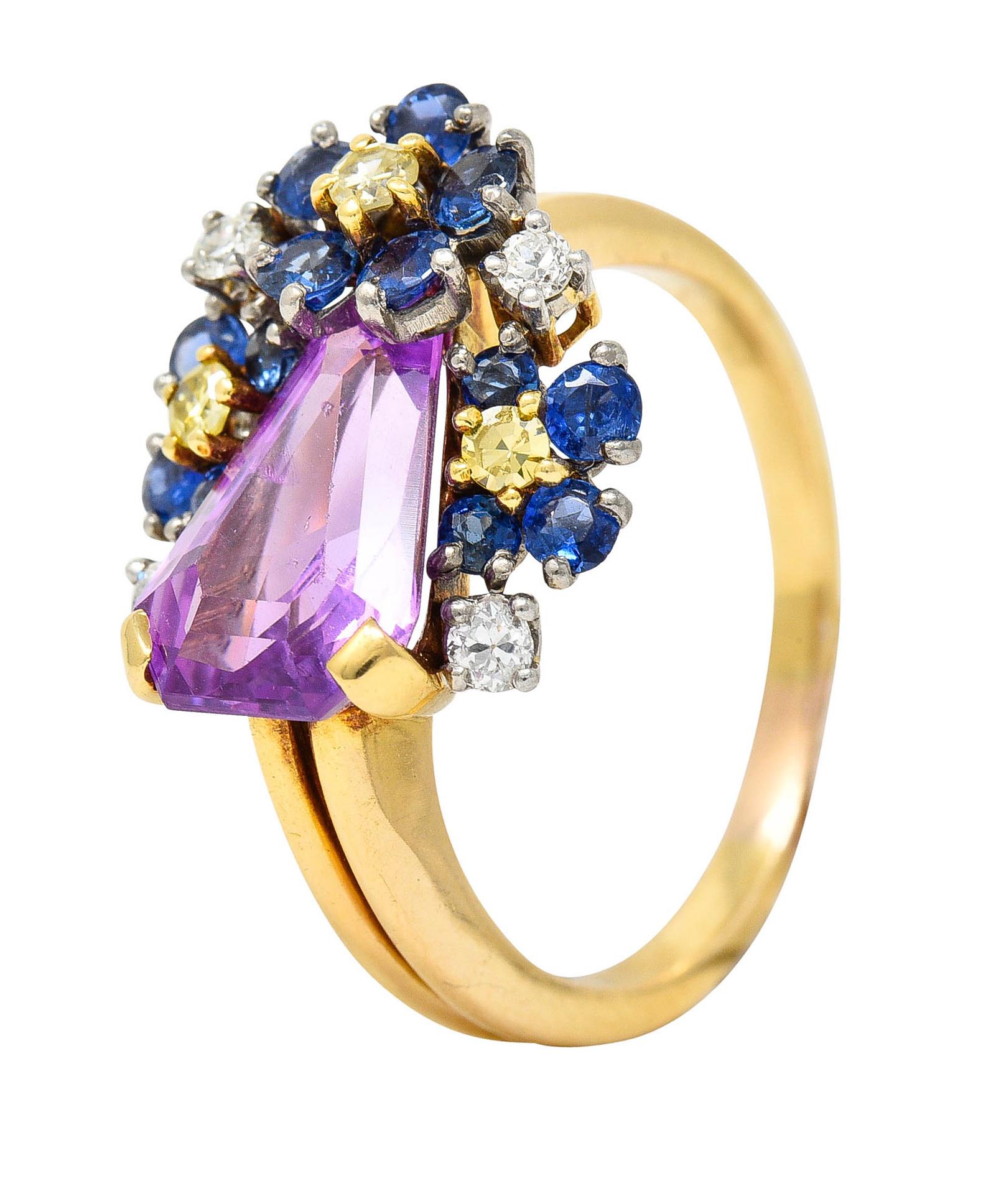 Oscar Heyman 4.24 Ctw Lavender Sapphire Diamond Sapphire 18 Karat Gold Cluster R 6