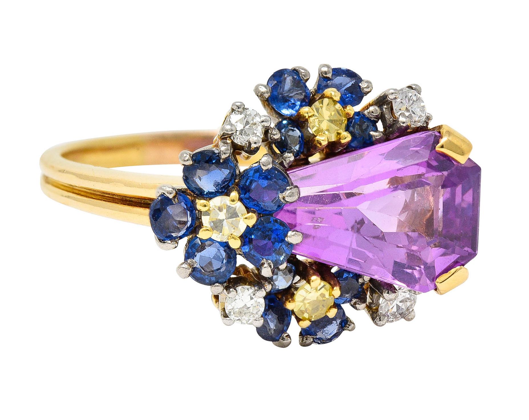 Oscar Heyman 4.24 Ctw Lavender Sapphire Diamond Sapphire 18 Karat Gold Cluster R In Excellent Condition In Philadelphia, PA