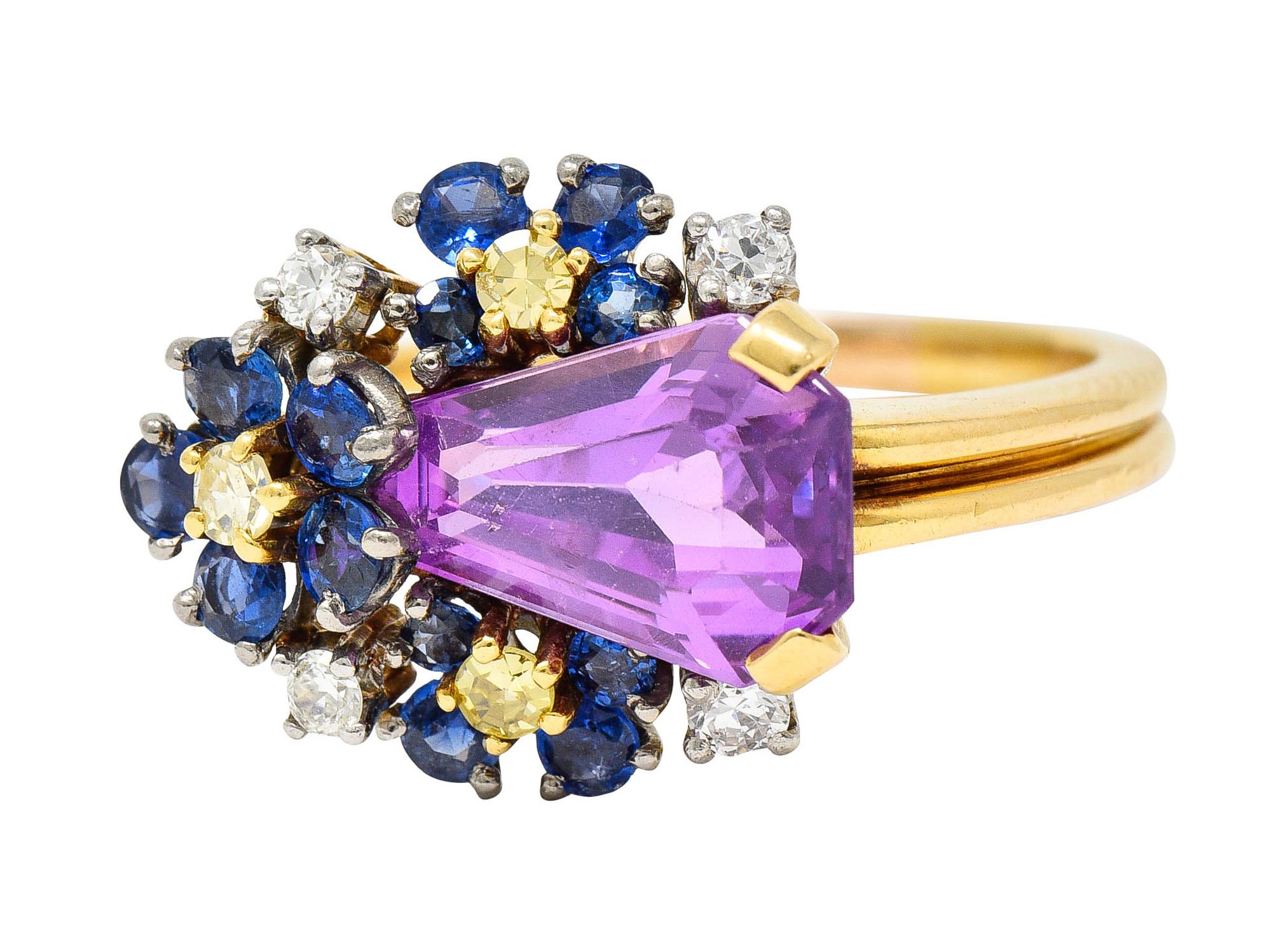Oscar Heyman 4.24 Ctw Lavender Sapphire Diamond Sapphire 18 Karat Gold Cluster R 3