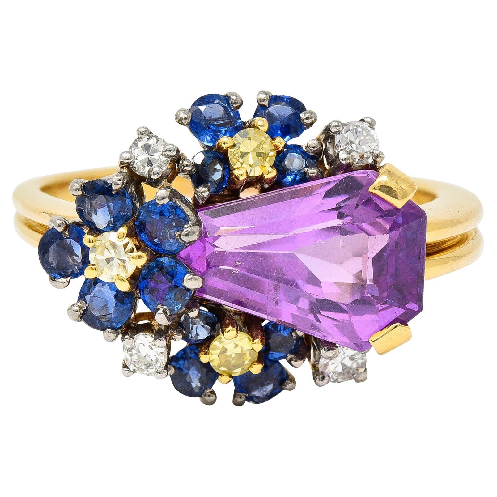 Oscar Heyman 4.24 Ctw Lavender Sapphire Diamond Sapphire 18 Karat Gold Cluster R