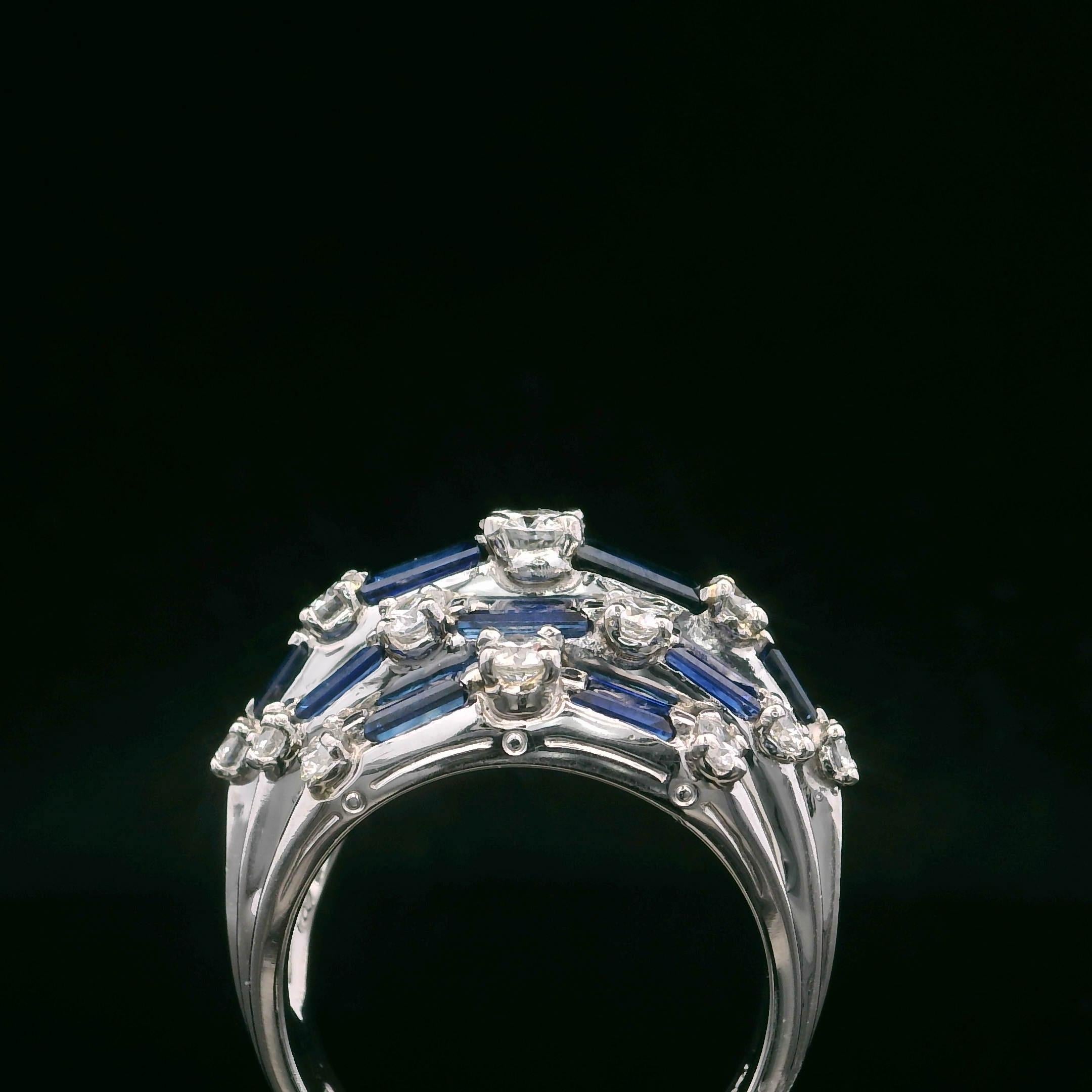 Oscar Heyman 5 Row Sapphire & Diamond Dome Ring For Sale 4