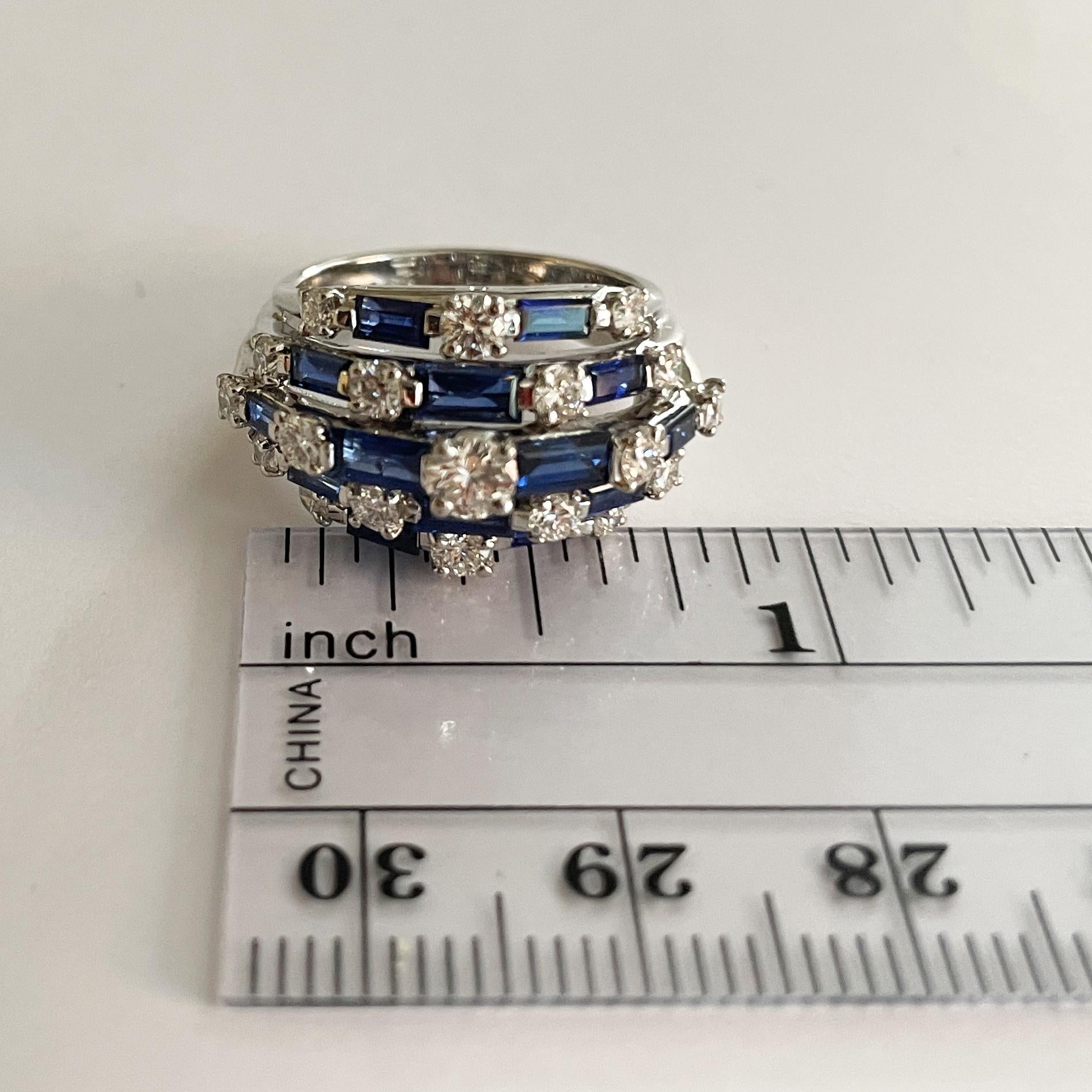 Oscar Heyman 5 Row Sapphire & Diamond Dome Ring For Sale 5