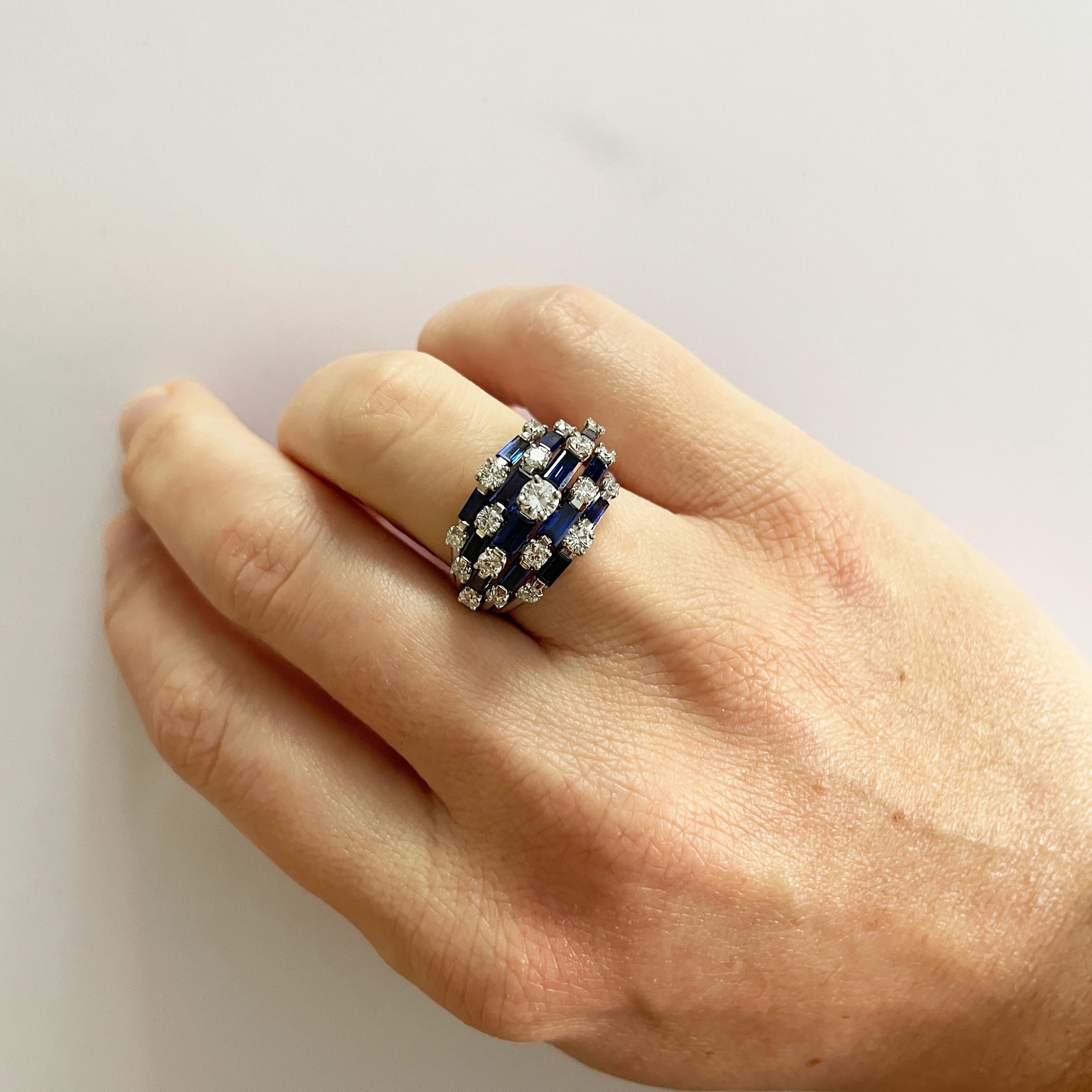 Oscar Heyman 5 Row Sapphire & Diamond Dome Ring For Sale 6