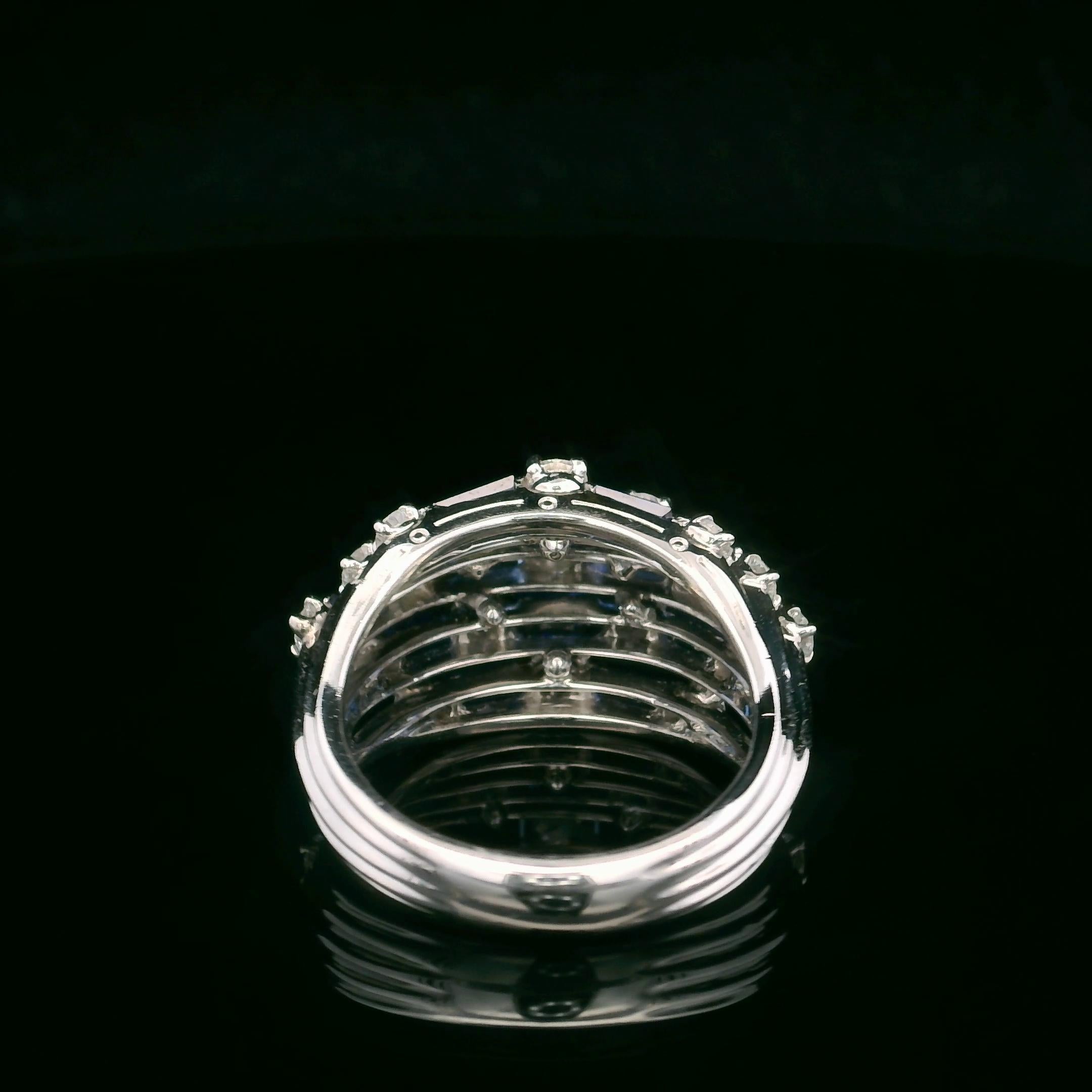 Round Cut Oscar Heyman 5 Row Sapphire & Diamond Dome Ring For Sale