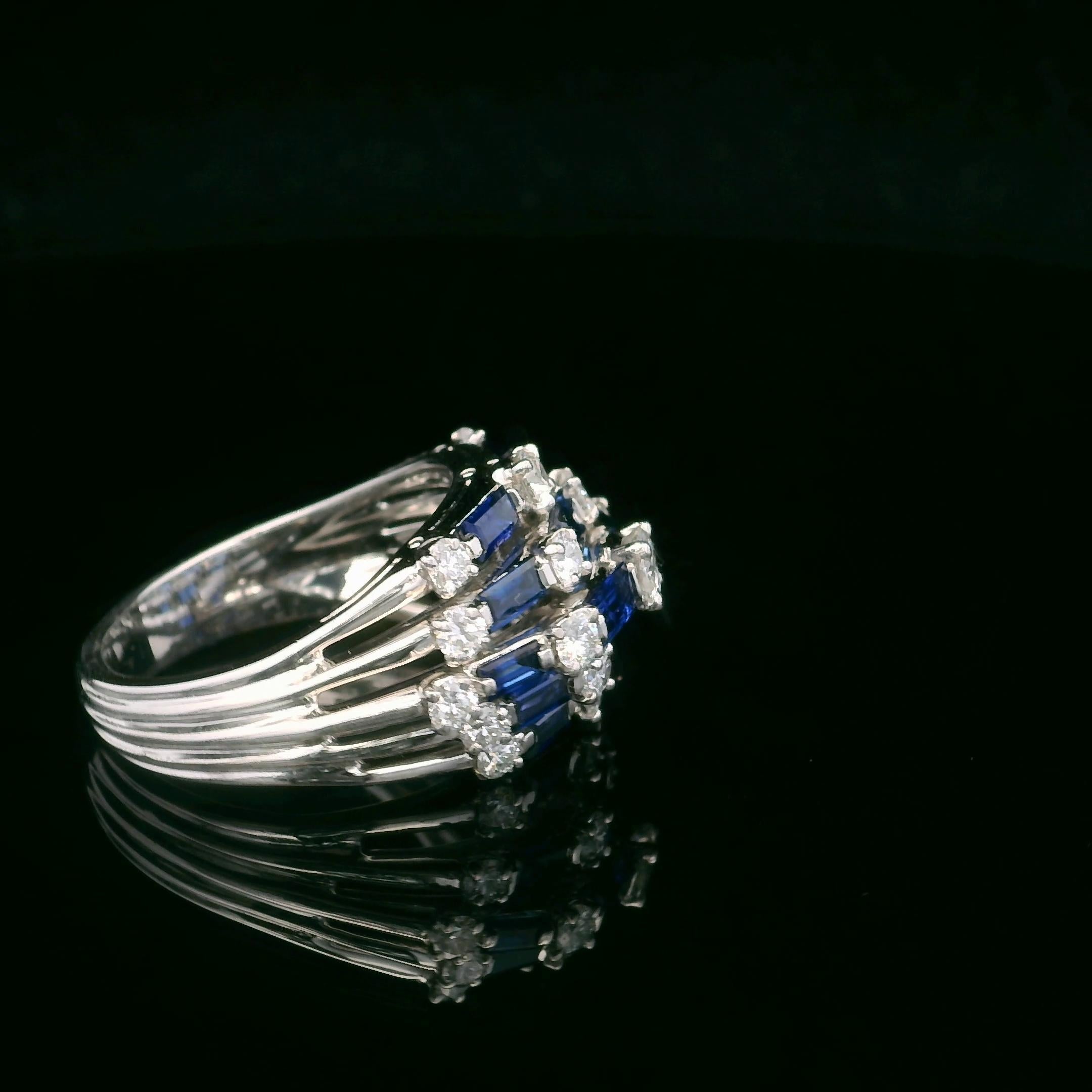 Oscar Heyman 5 Row Sapphire & Diamond Dome Ring In New Condition For Sale In New York City, NY