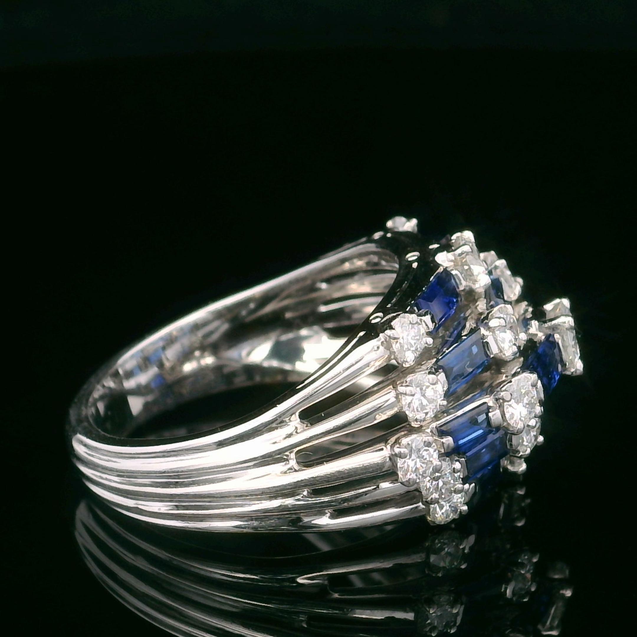 Women's or Men's Oscar Heyman 5 Row Sapphire & Diamond Dome Ring For Sale
