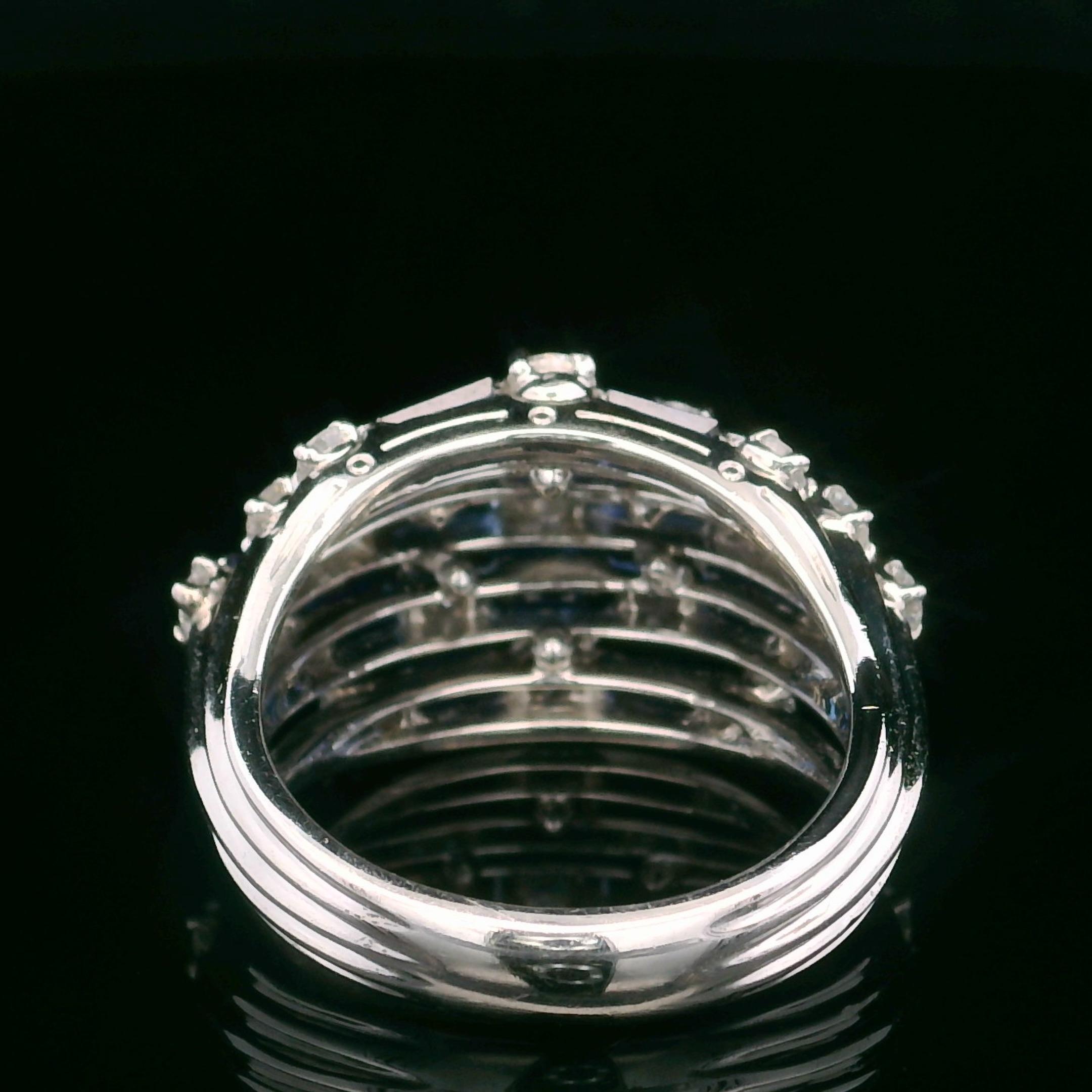 Oscar Heyman 5 Row Sapphire & Diamond Dome Ring For Sale 1