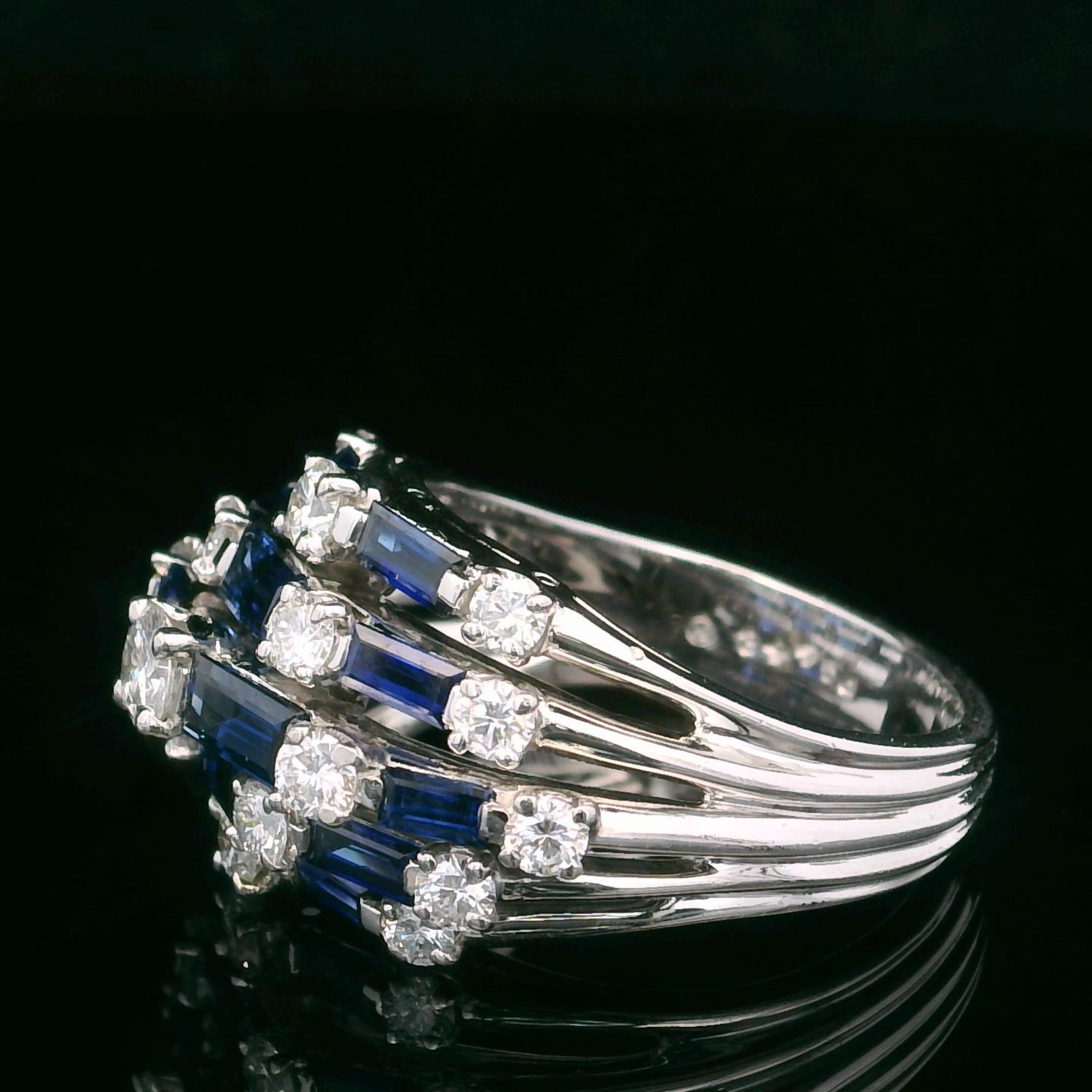 Oscar Heyman 5 Row Sapphire & Diamond Dome Ring For Sale 2