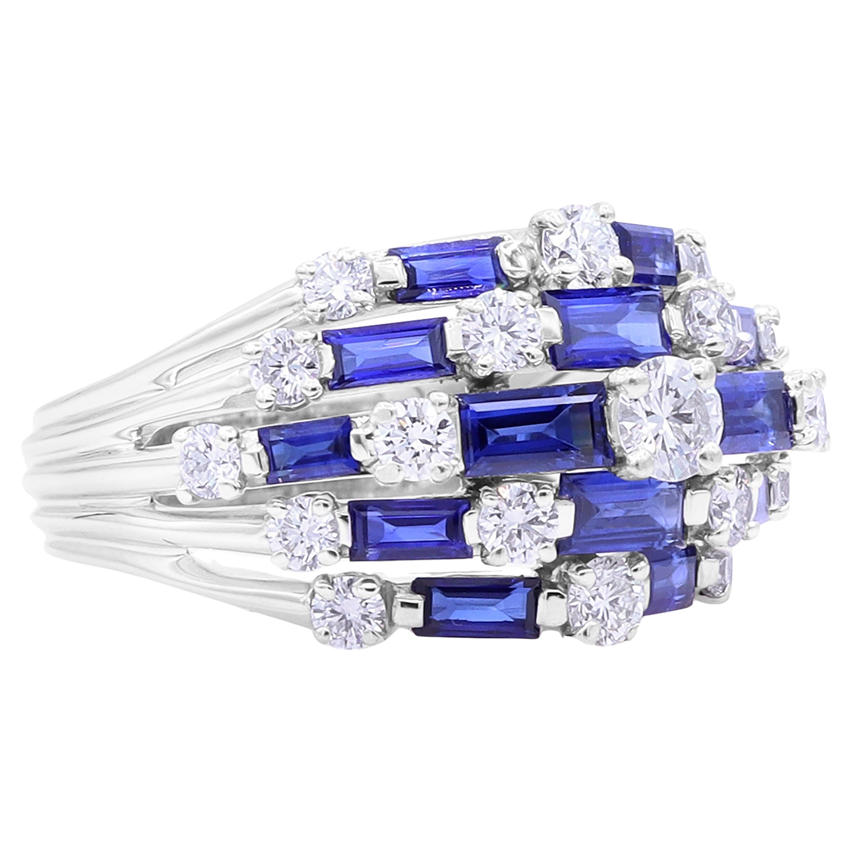Oscar Heyman 5 Row Sapphire & Diamond Dome Ring