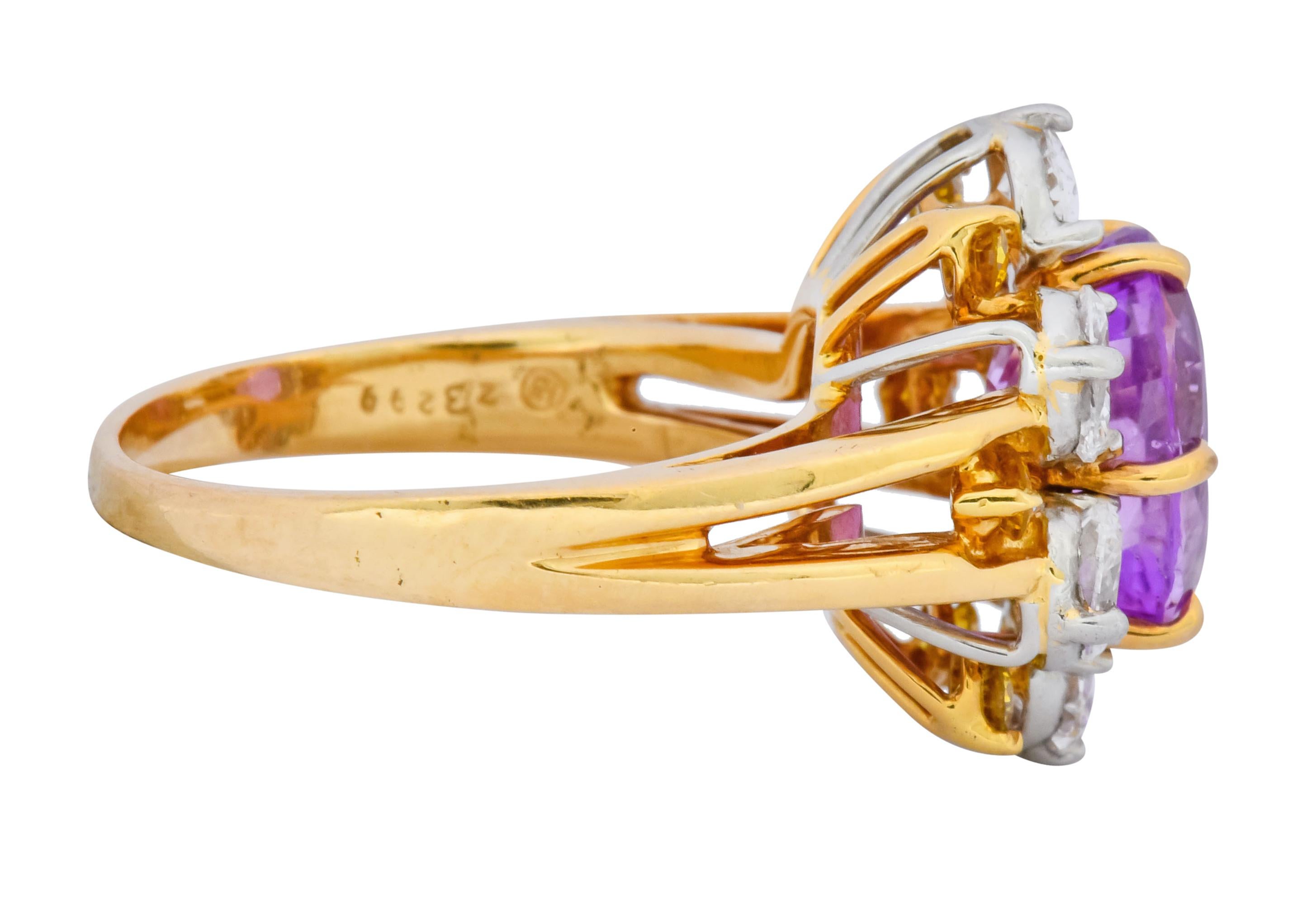 Contemporary Oscar Heyman 5.36 Carat No Heat Pink Sapphire Fancy Diamond Platinum Gold Ring