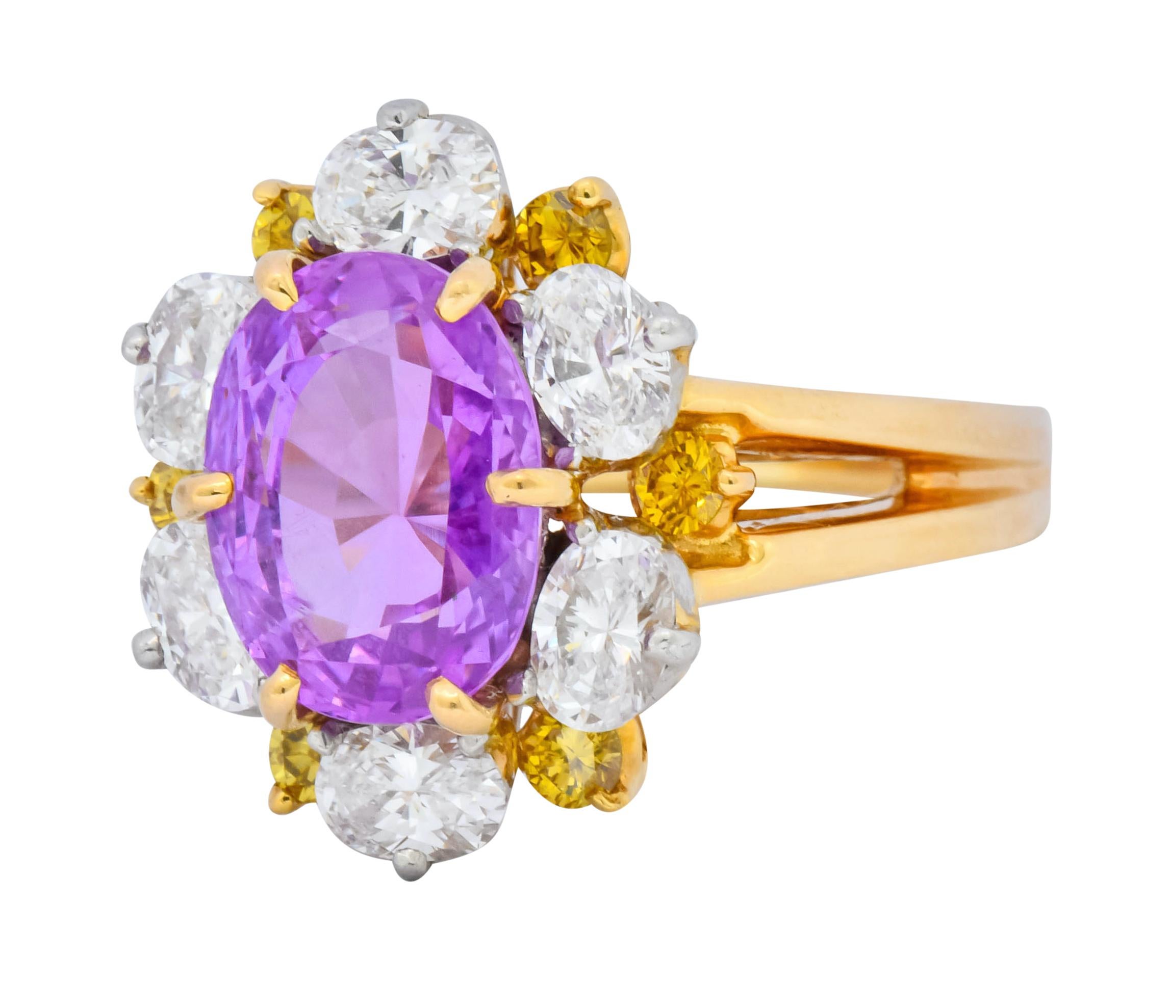 Oscar Heyman 5.36 Carat No Heat Pink Sapphire Fancy Diamond Platinum Gold Ring In Excellent Condition In Philadelphia, PA