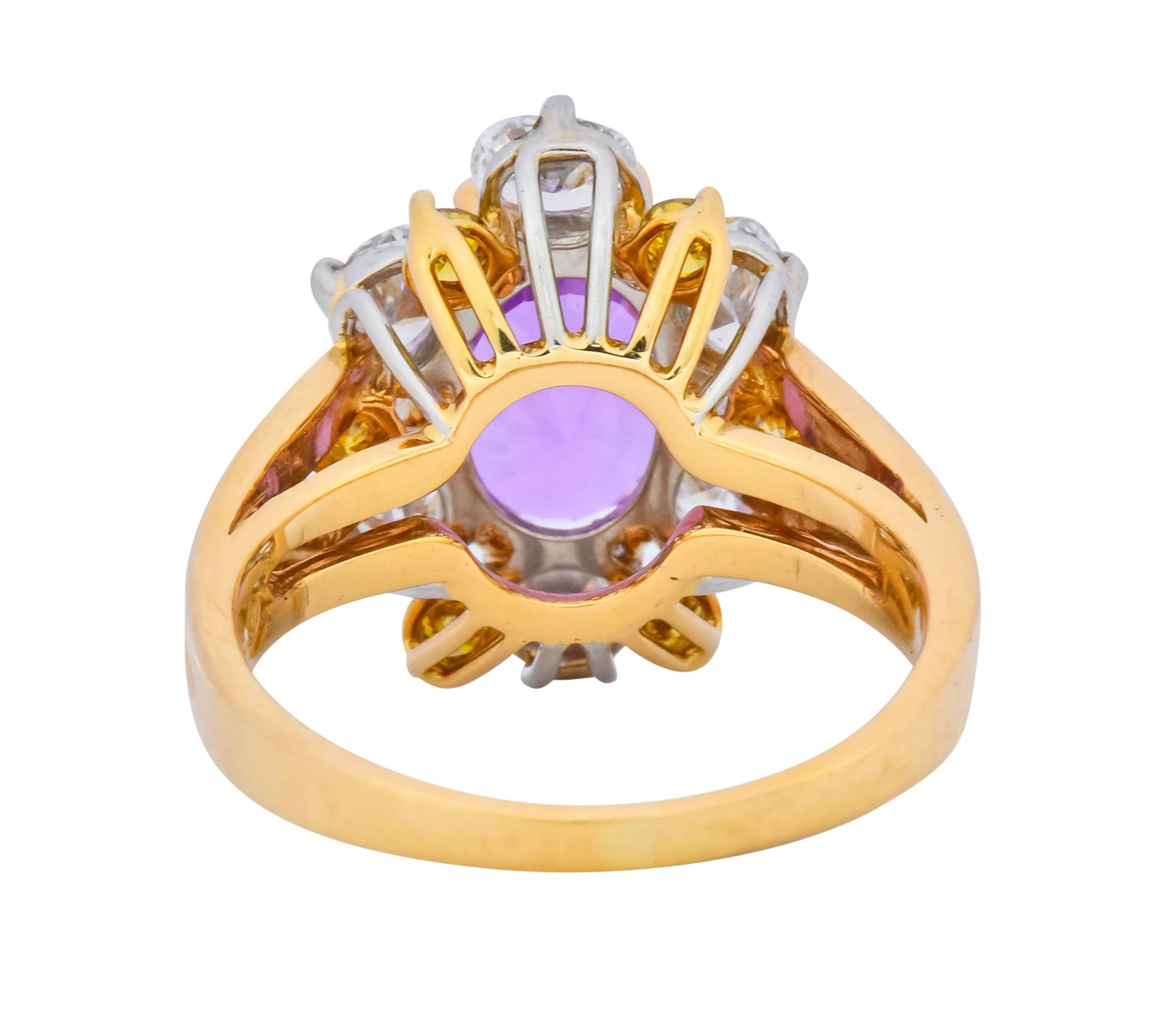 Women's or Men's Oscar Heyman 5.36 Carat No Heat Pink Sapphire Fancy Diamond Platinum Gold Ring