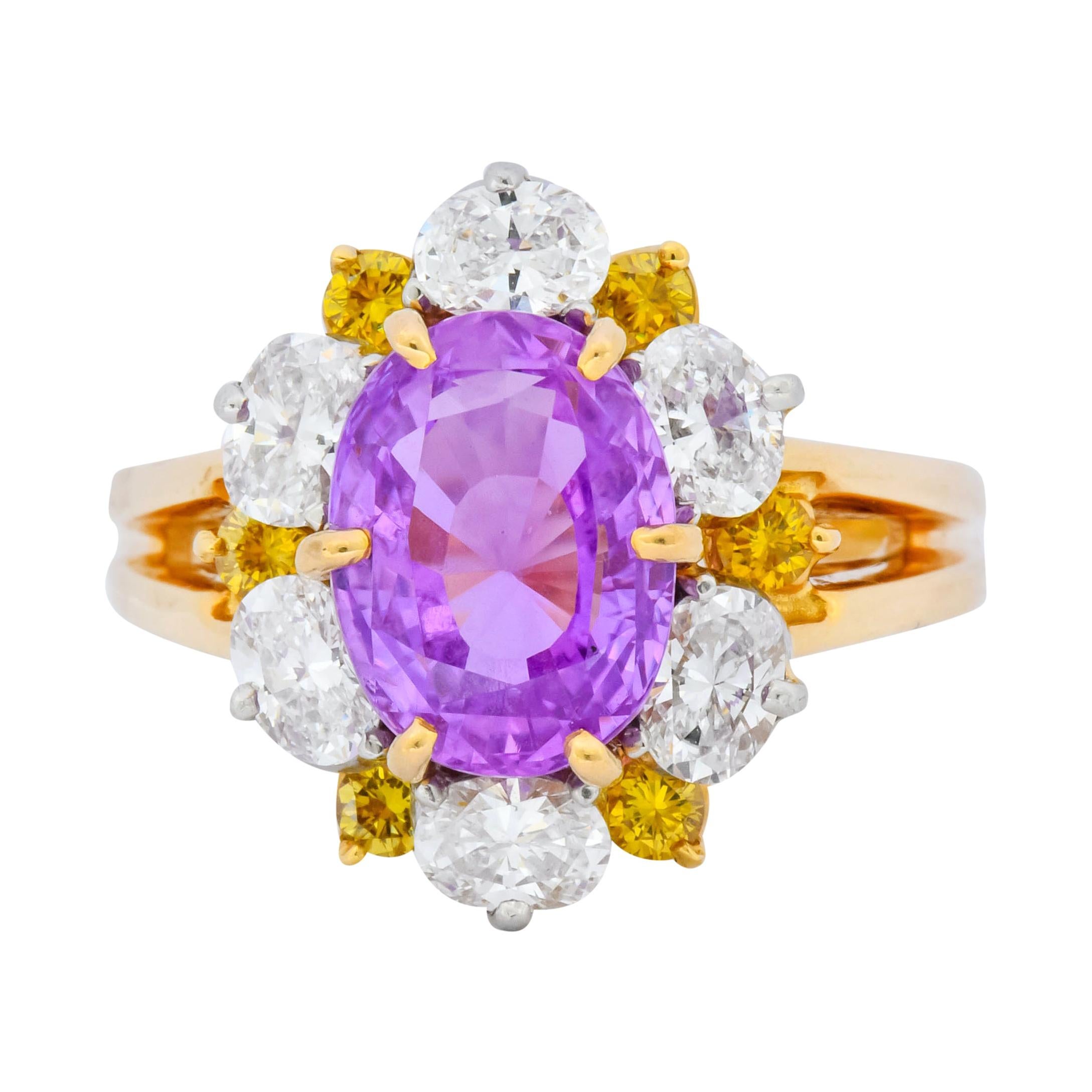 Oscar Heyman 5.36 Carat No Heat Pink Sapphire Fancy Diamond Platinum Gold Ring
