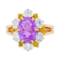 Retro Oscar Heyman 5.36 Carat No Heat Pink Sapphire Fancy Diamond Platinum Gold Ring