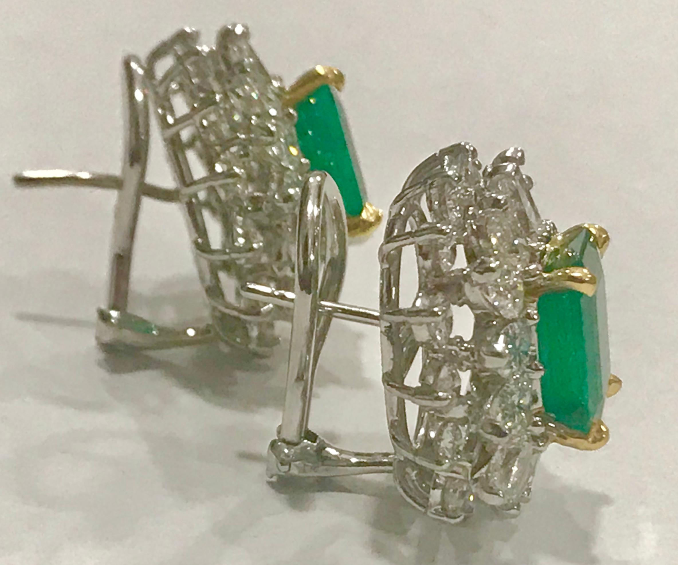 Women's Oscar Heyman AGL Certified Tradition Colombian Emerald Diamond Earring Platinum  For Sale