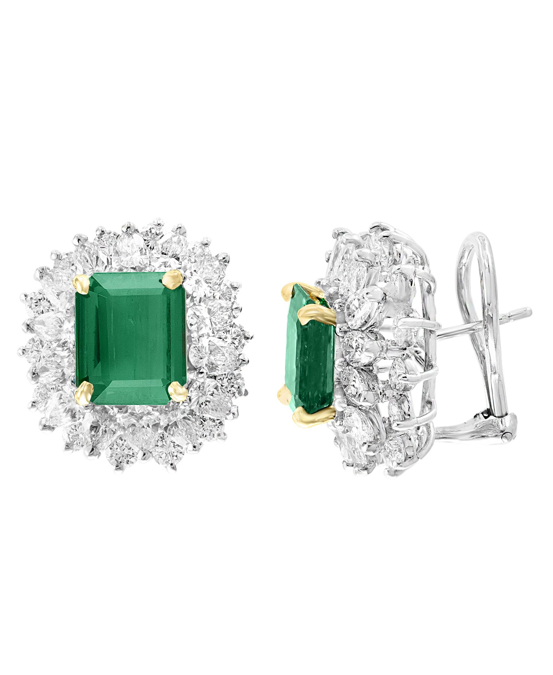 Designer Oscar Heyman Colombian Emerald AGL Certified Minor Traditional Emerald cut emerald  Diamond Earrings ,Estate
In person earrings are 5 times better then what they look in picture. Camera could not catch the brilliance and color of the
