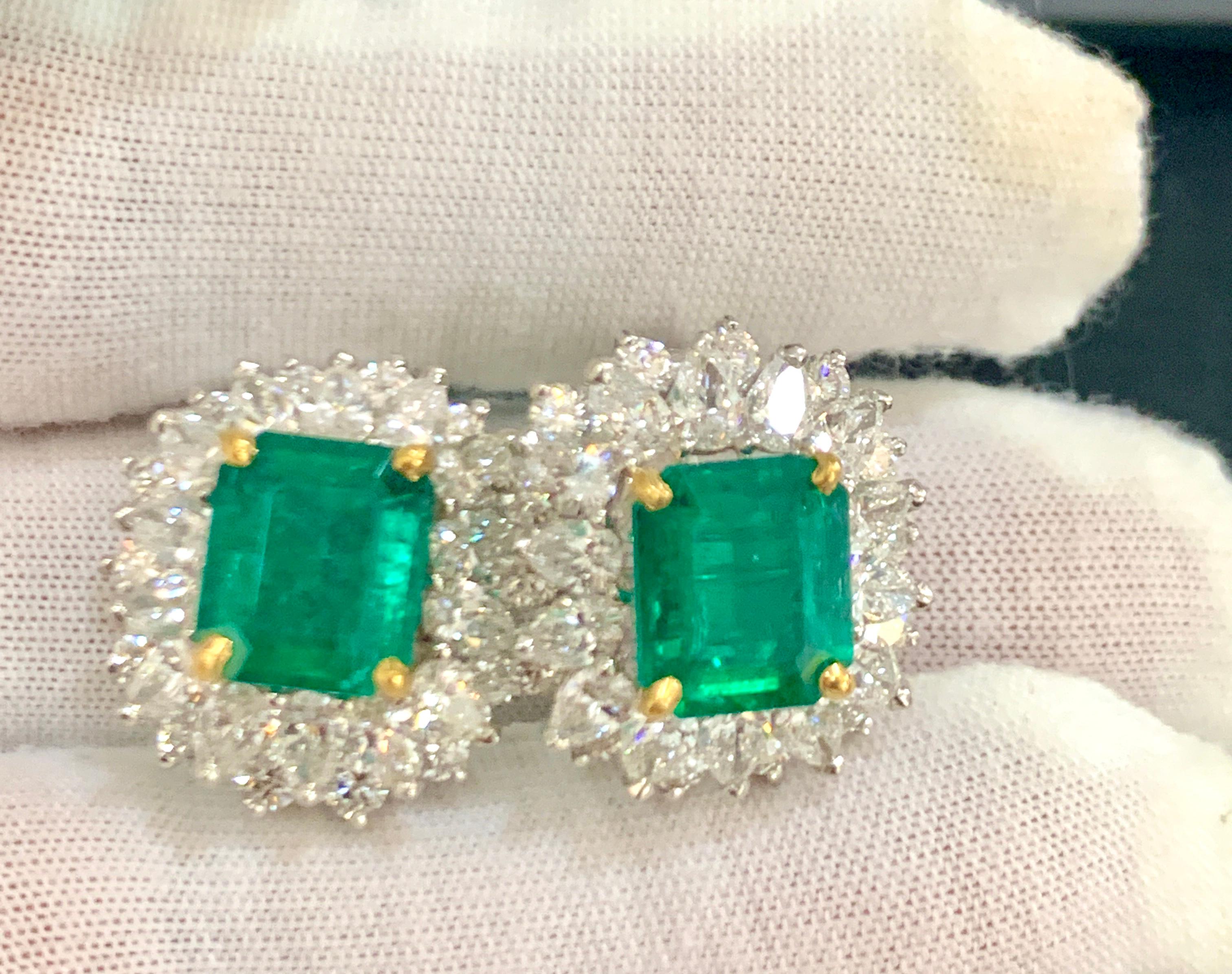 Oscar Heyman AGL Certified Tradition Colombian Emerald Diamond Earring Platinum  For Sale 1