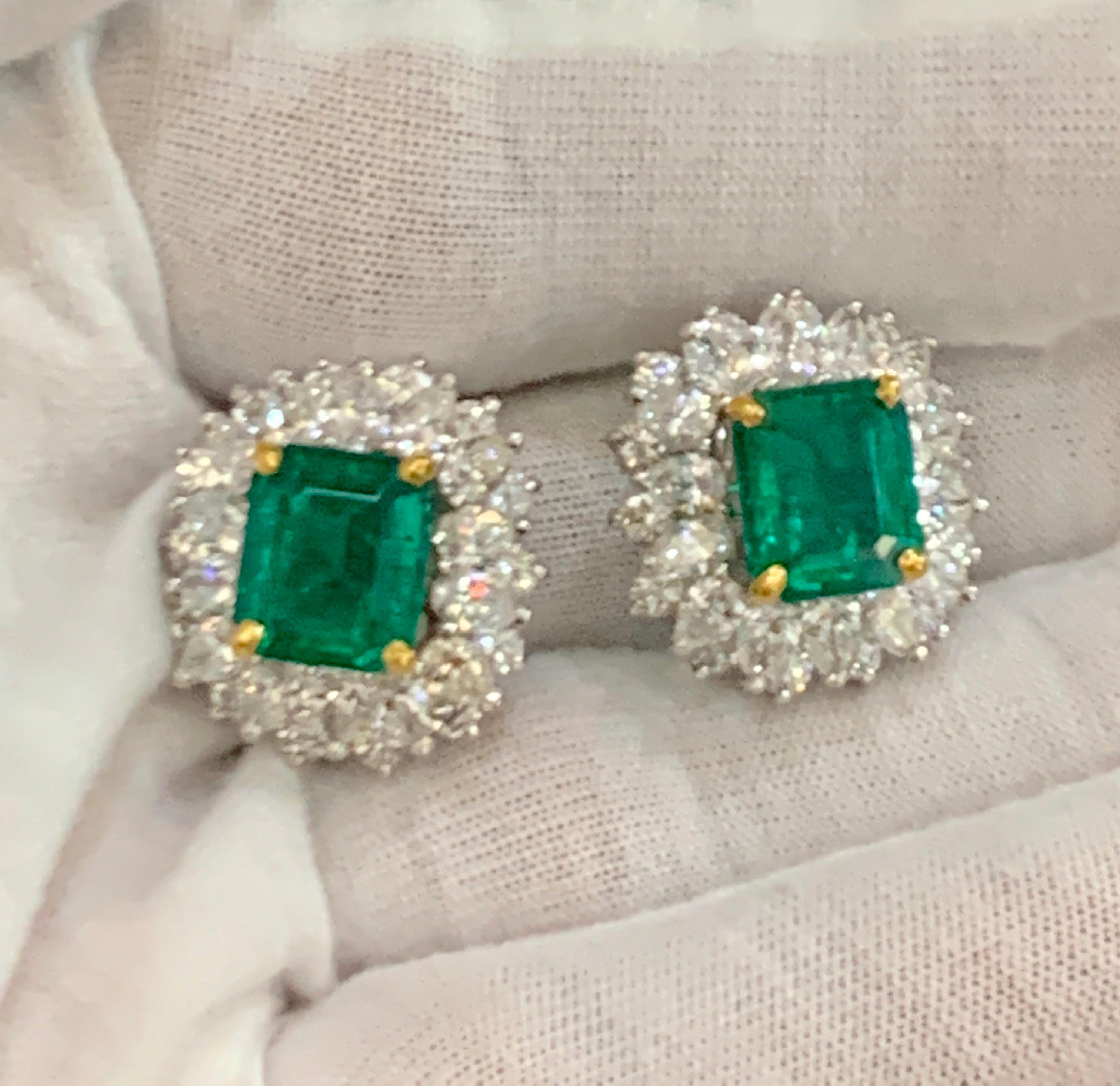 Oscar Heyman AGL Certified Tradition Colombian Emerald Diamond Earring Platinum  For Sale 2