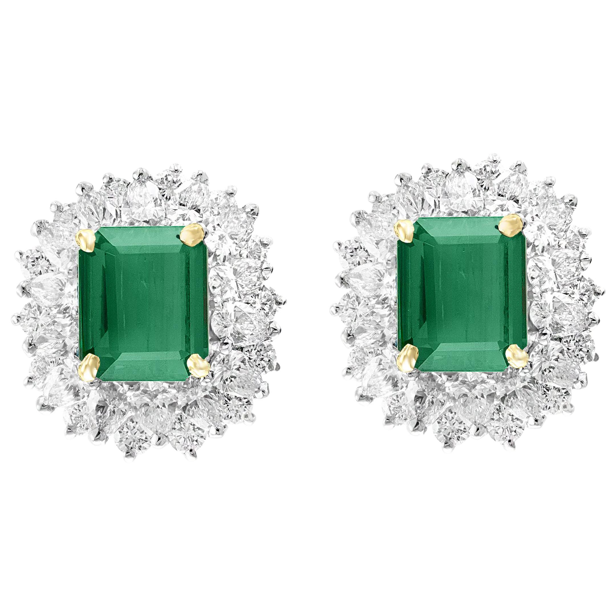 Oscar Heyman AGL Certified Tradition Colombian Emerald Diamond Earring Platinum  For Sale