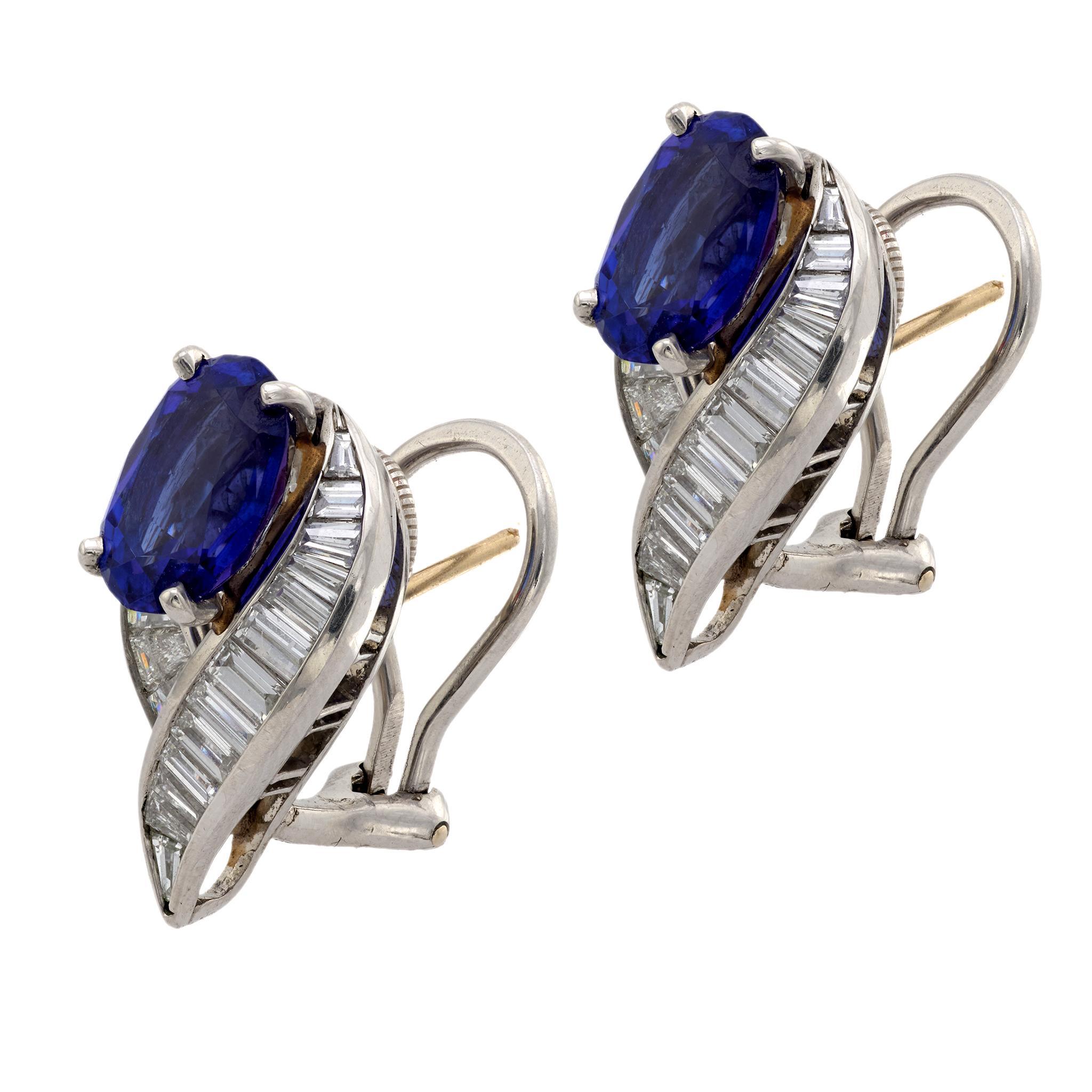 Modern Oscar Heyman 5.80 carat tanzanite diamond platinum earrings For Sale