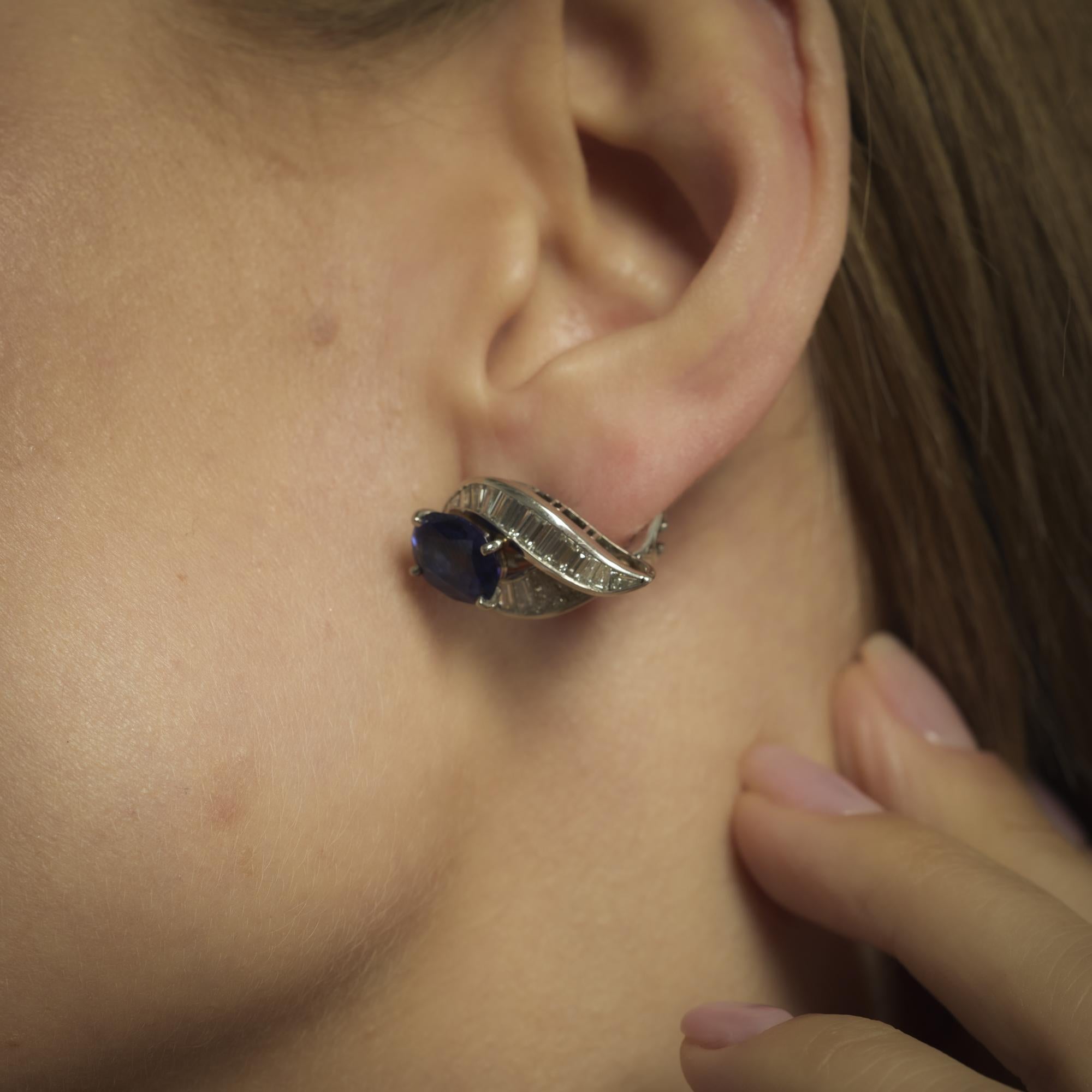 Oscar Heyman 5.80 carat tanzanite diamond platinum earrings In Good Condition For Sale In Beverly Hills, CA