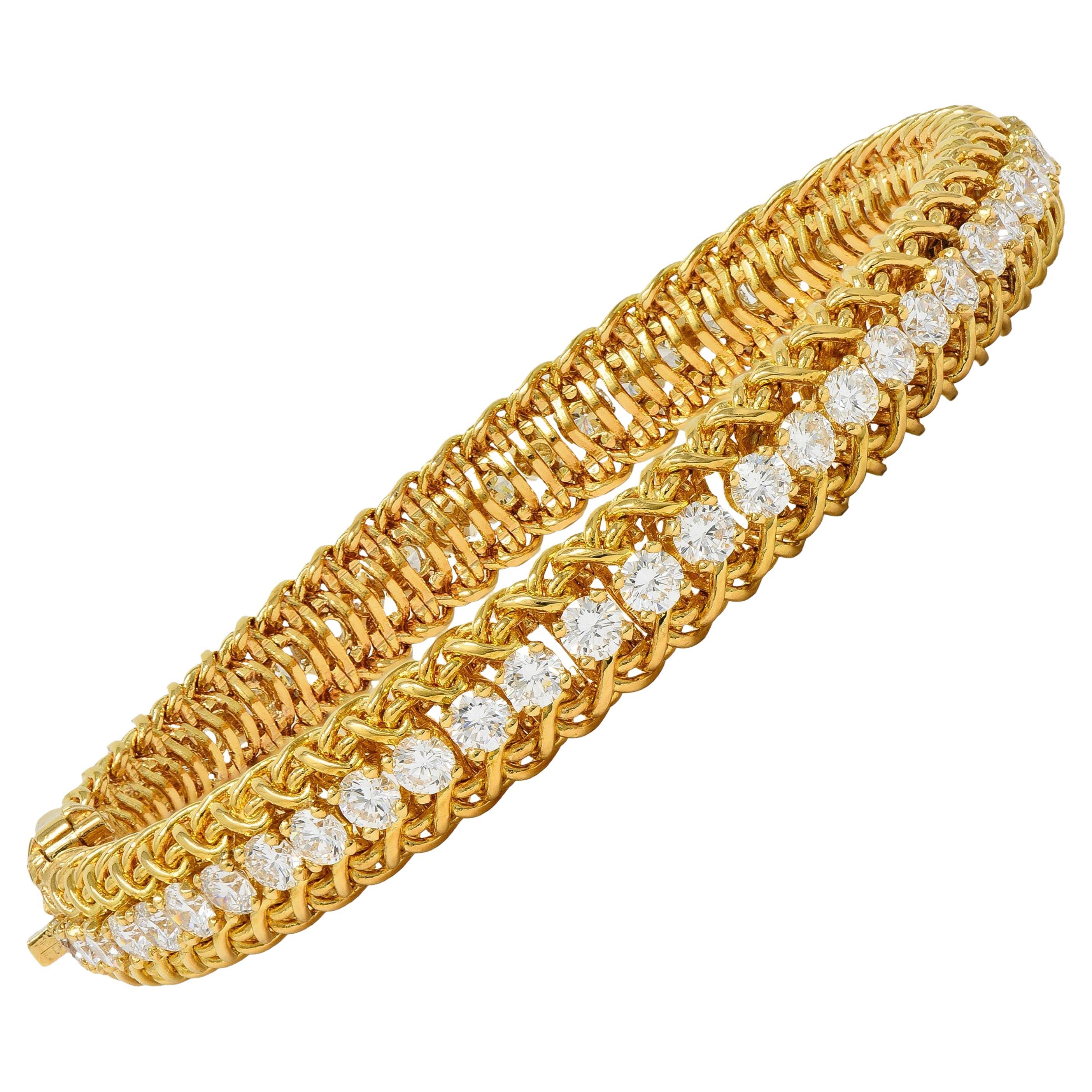 Oscar Heyman 5.80 CTW Diamond 18 Karat Yellow Gold Vintage Woven Line Bracelet For Sale