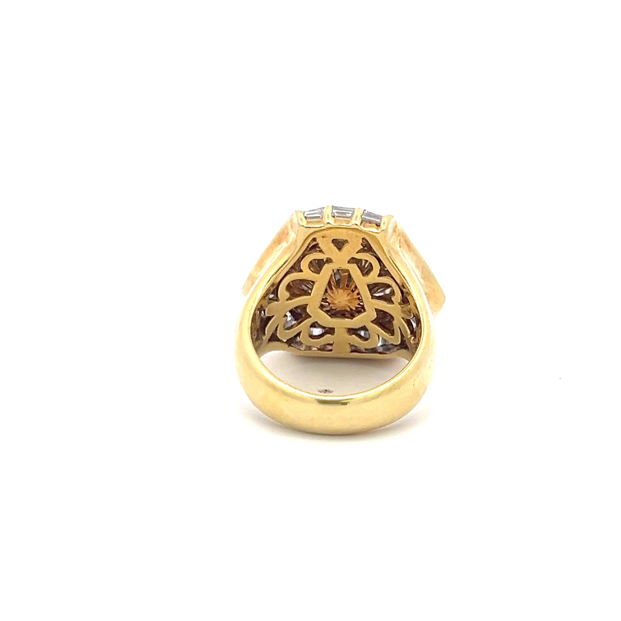 Trillion Cut Oscar Heyman 5.97 Carat Fancy Brown Yellow Diamond 18K YG Cocktail Ring For Sale