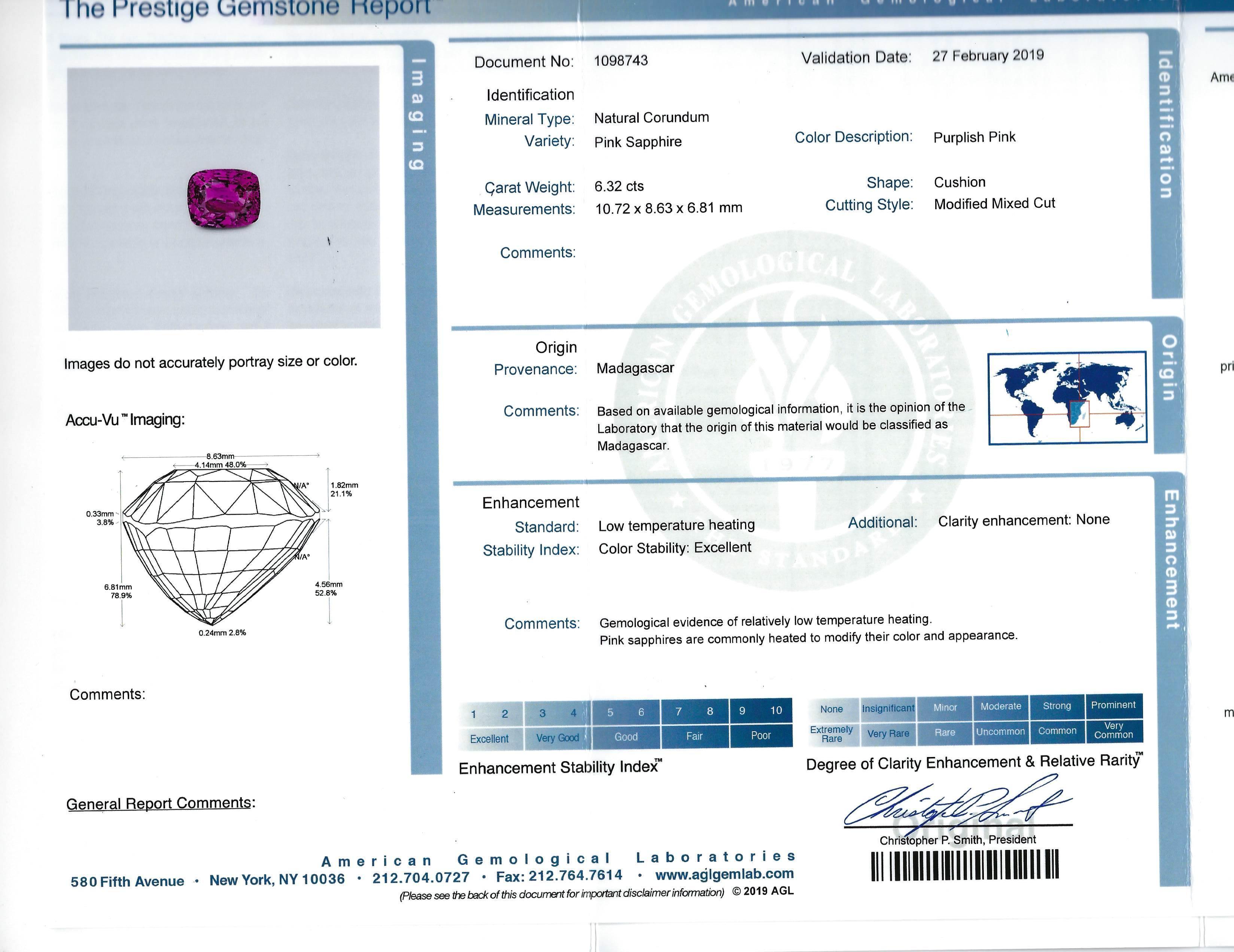 Oscar Heyman 6.32ct Cushion Pink Sapphire and Trapezoid Diamond Platinum Ring 2