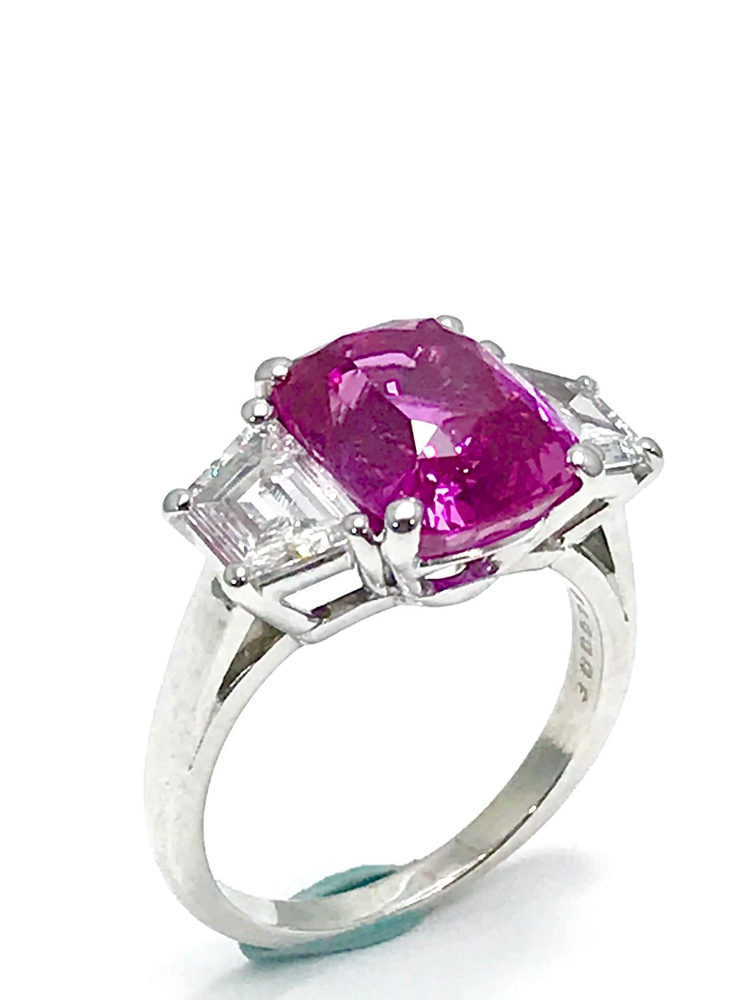 pink sapphire and trapezoid diamond ring