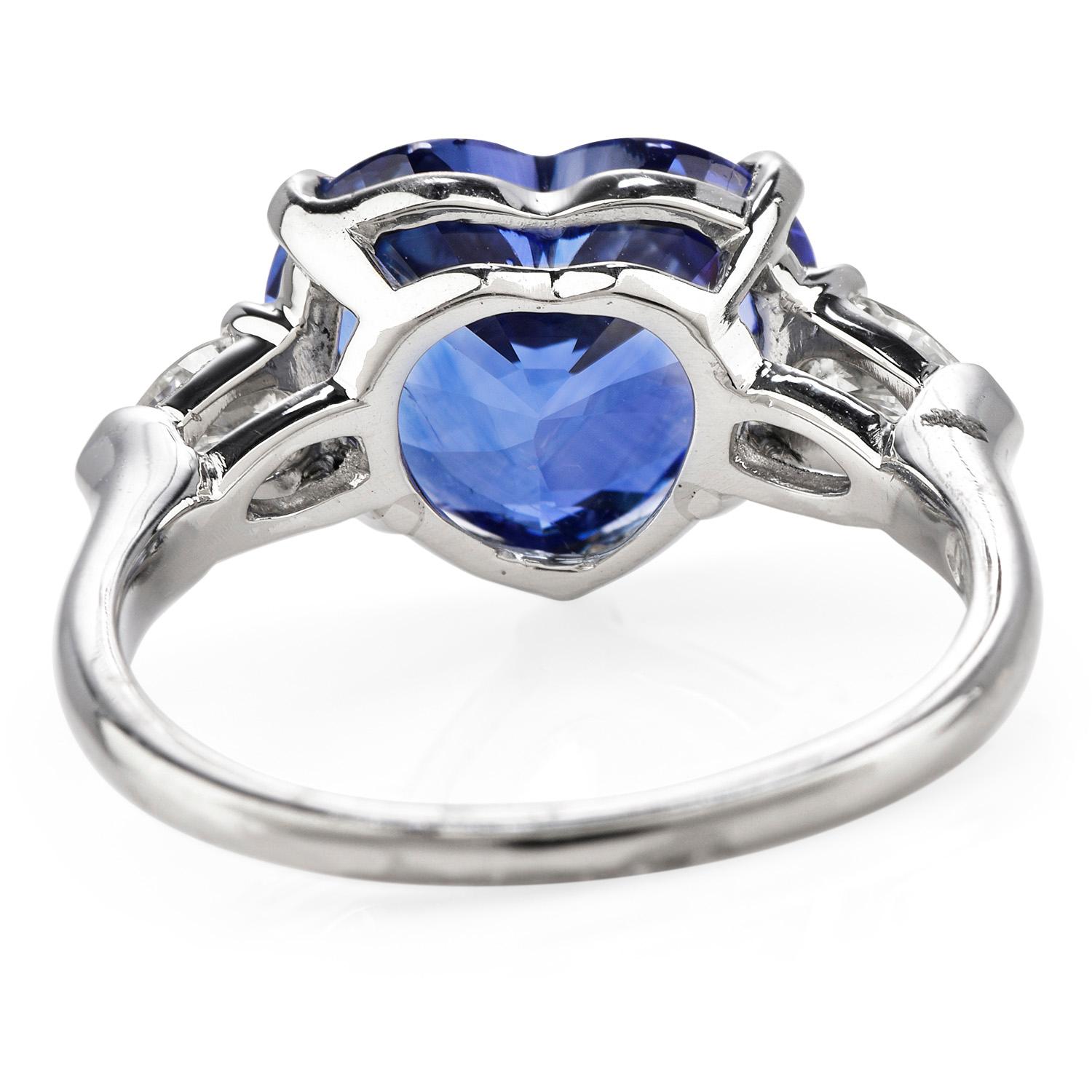 Oscar Heyman 6.60cts Heart Sapphire Diamond Platinum Ring In Excellent Condition In Miami, FL