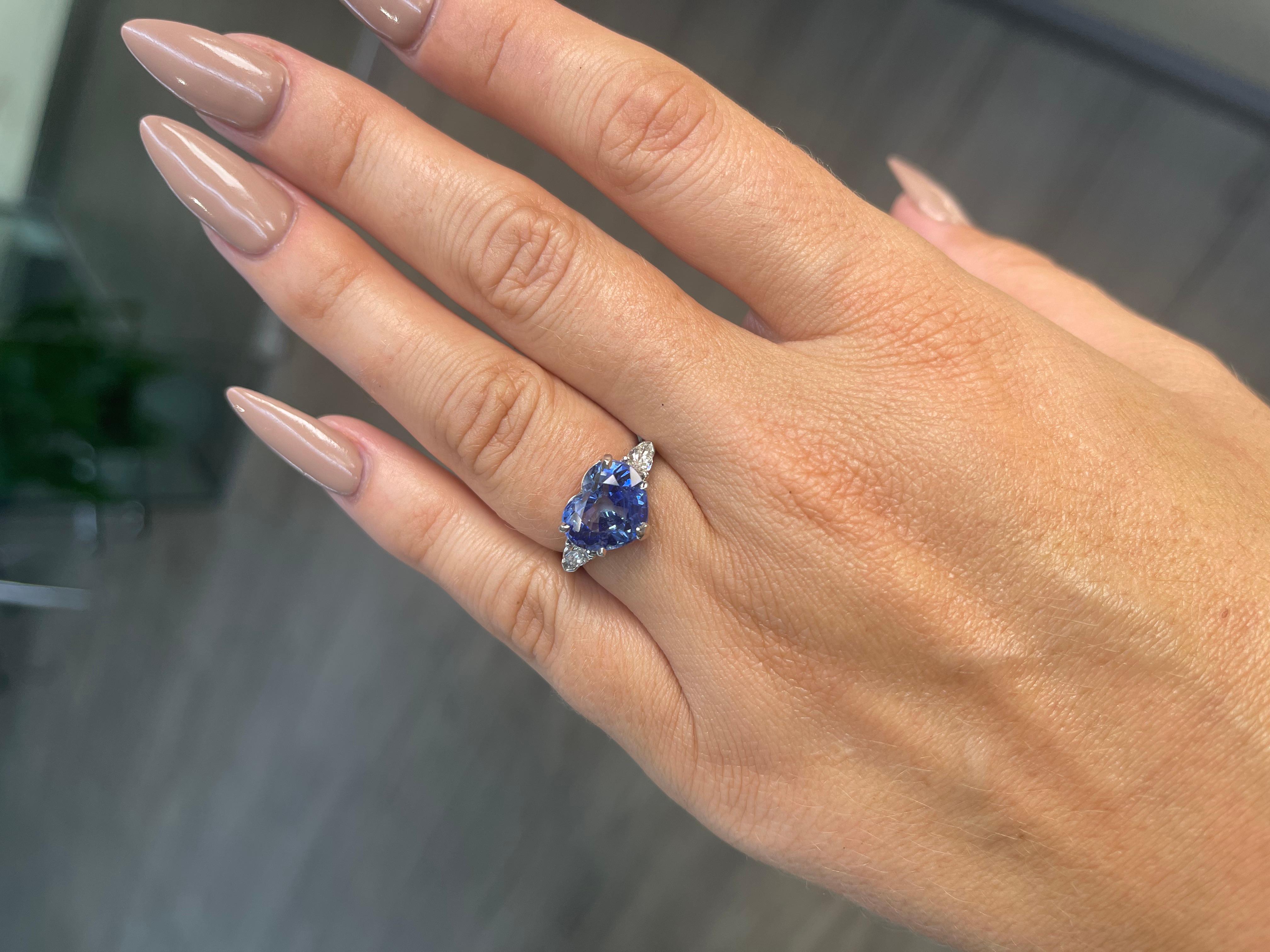 Retro Oscar Heyman 6.60cts Heart Sapphire Diamond Platinum Ring
