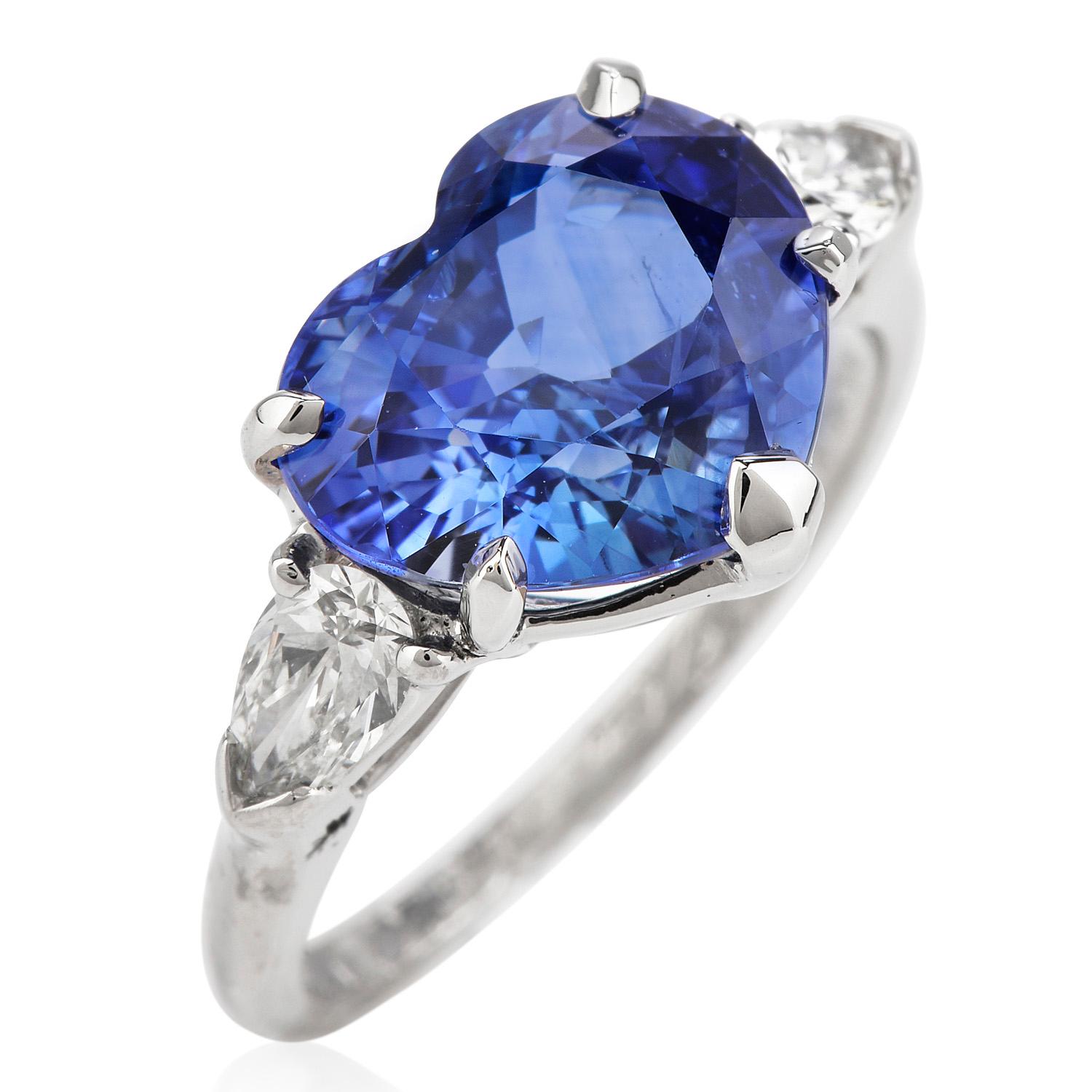 Women's or Men's Oscar Heyman 6.60cts Heart Sapphire Diamond Platinum Ring