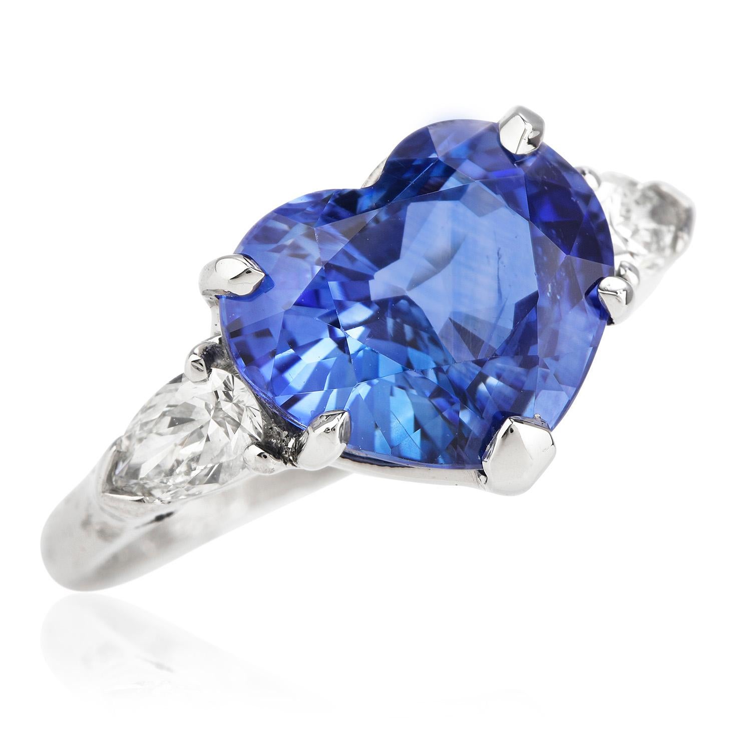 Oscar Heyman 6.60cts Heart Sapphire Diamond Platinum Ring 1