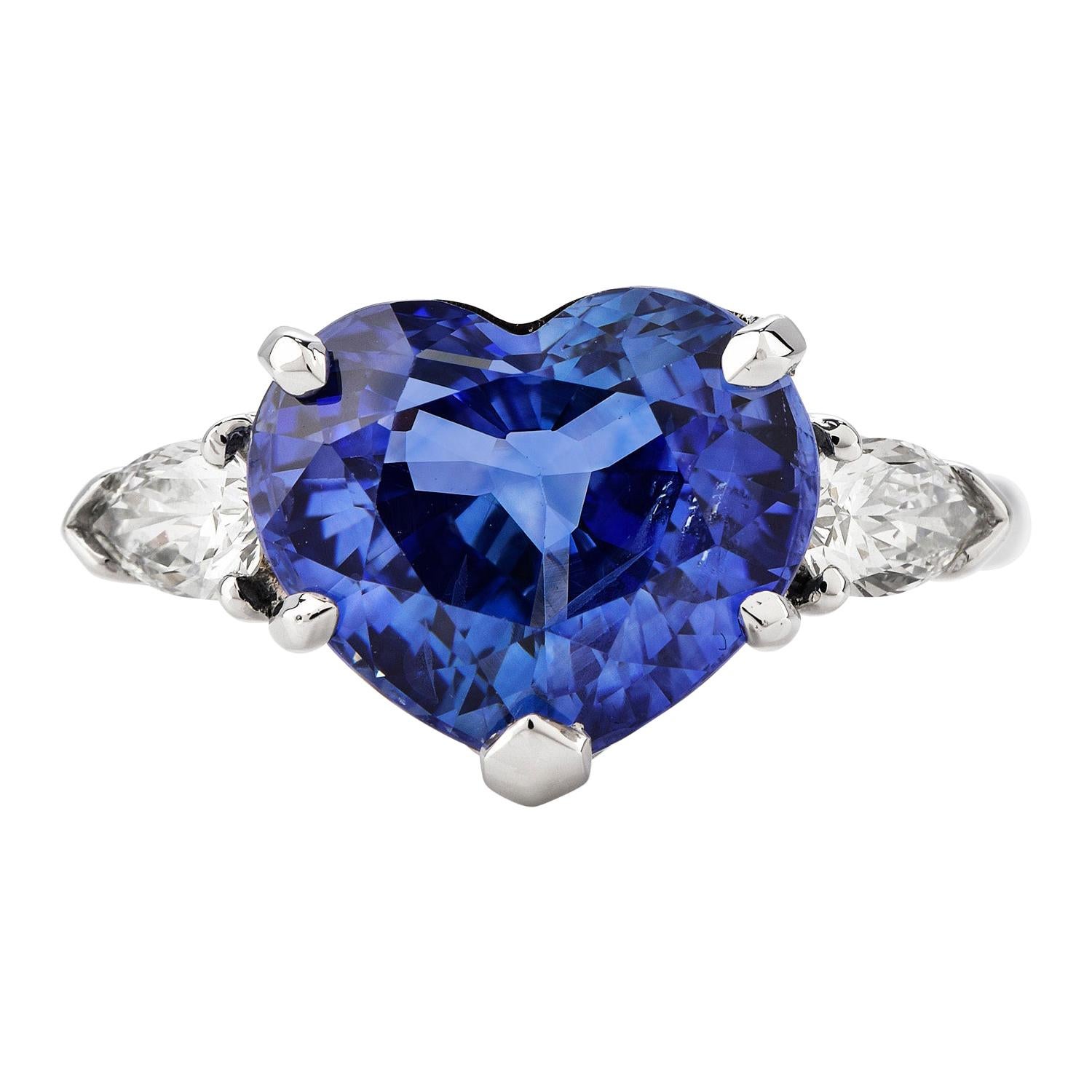 Oscar Heyman 6.60cts Heart Sapphire Diamond Platinum Ring