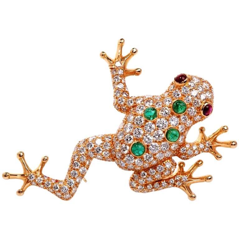 Oscar Heyman 7.27 Carat Diamond Frog Gold Pin Brooch