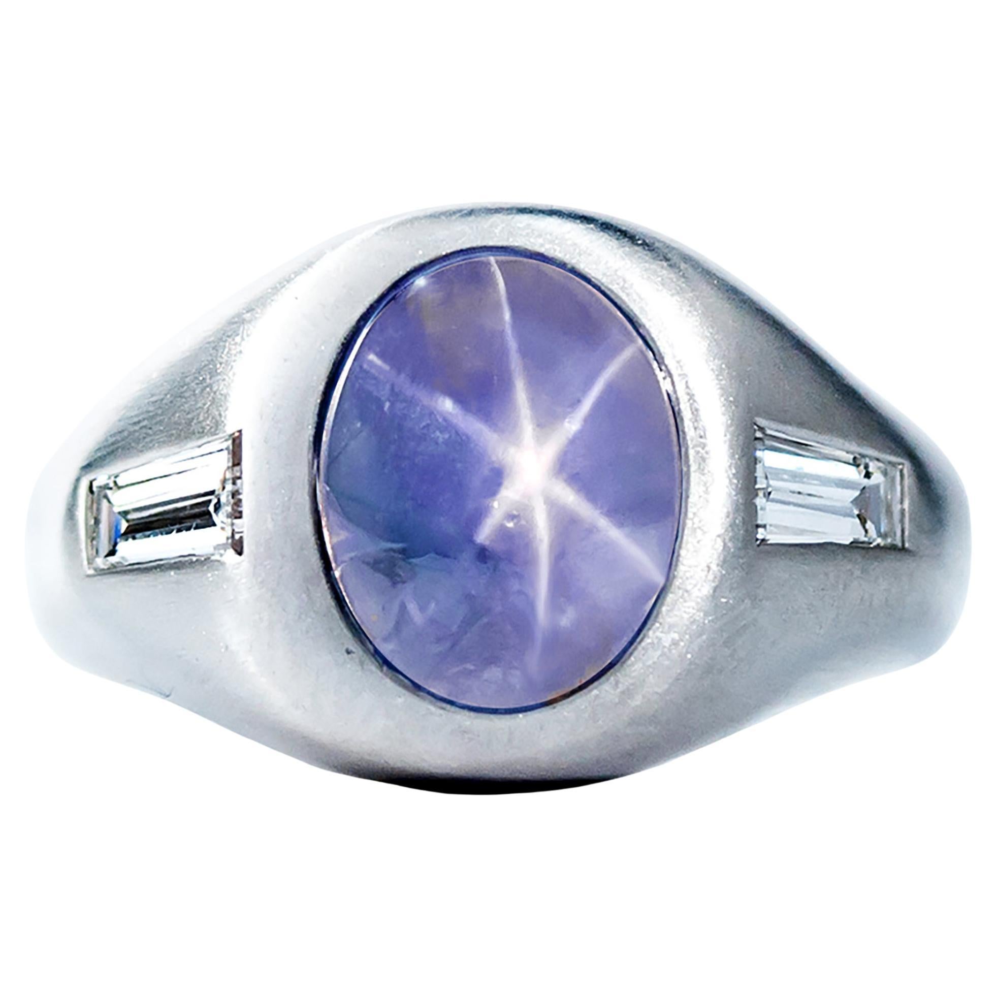 Oscar Heyman 7.91 Carat Ceylon Star Sapphire and Diamond Gent's Ring For Sale