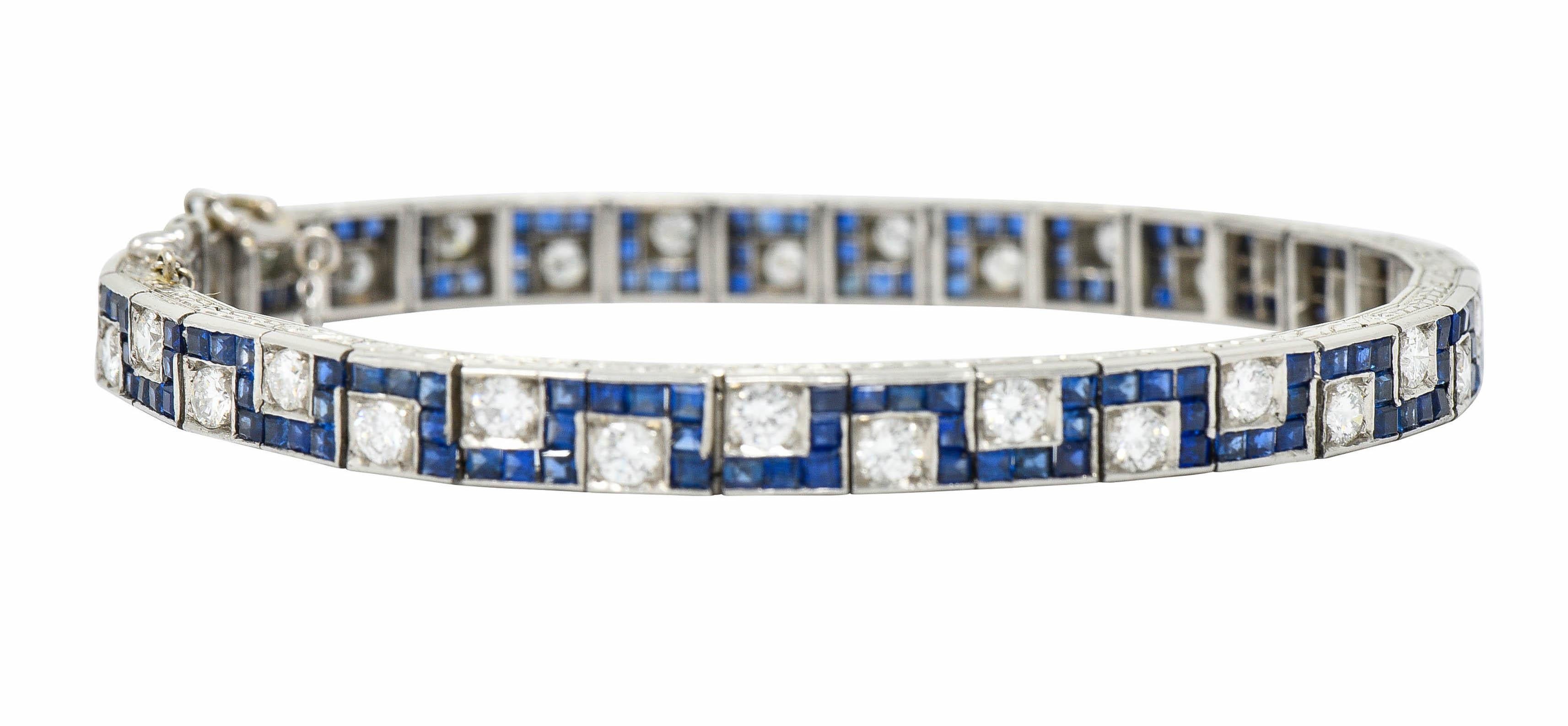 Oscar Heyman 8.45 Carats Sapphire Diamond Platinum Line Bracelet, Circa 1950 6
