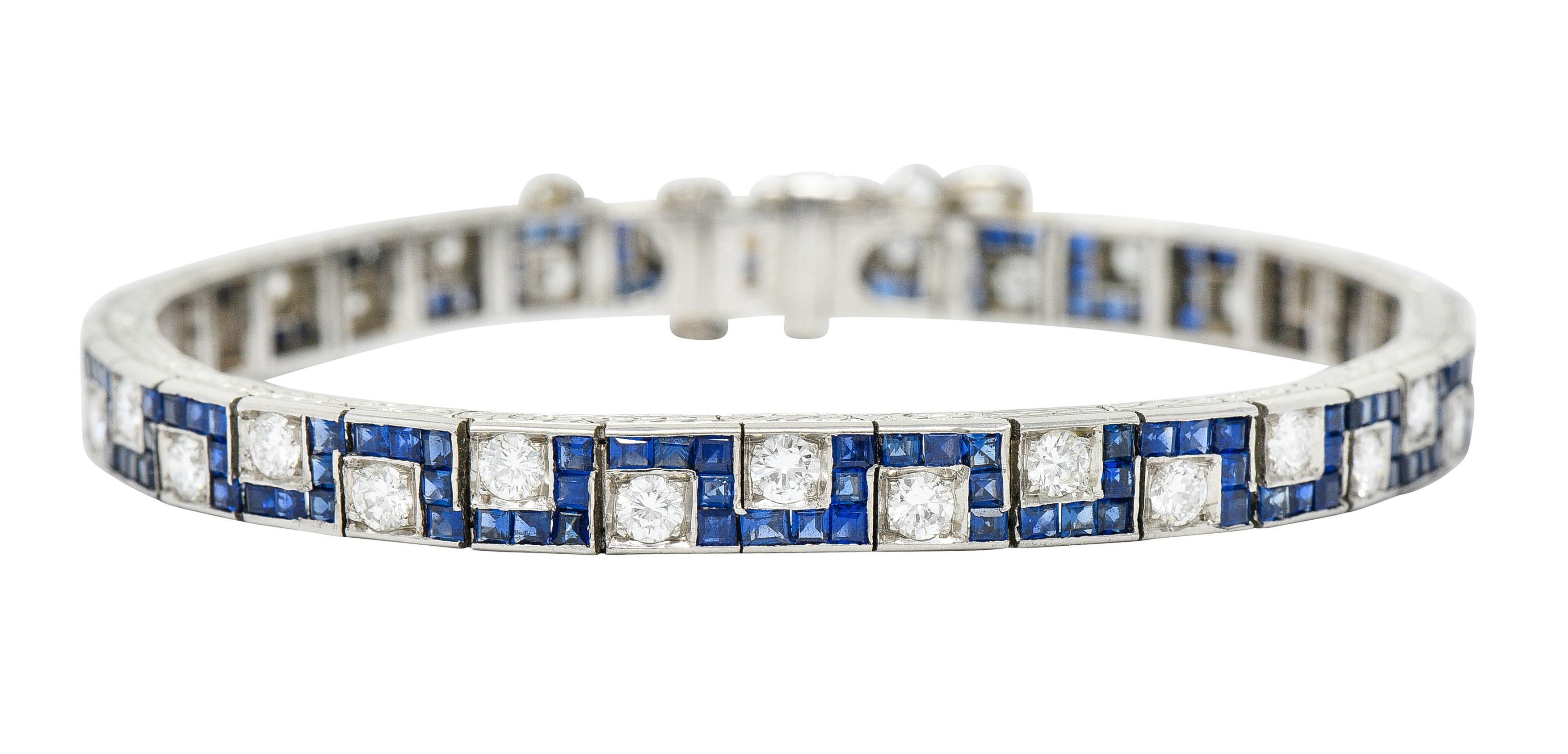 Retro Oscar Heyman 8.45 Carats Sapphire Diamond Platinum Line Bracelet, Circa 1950