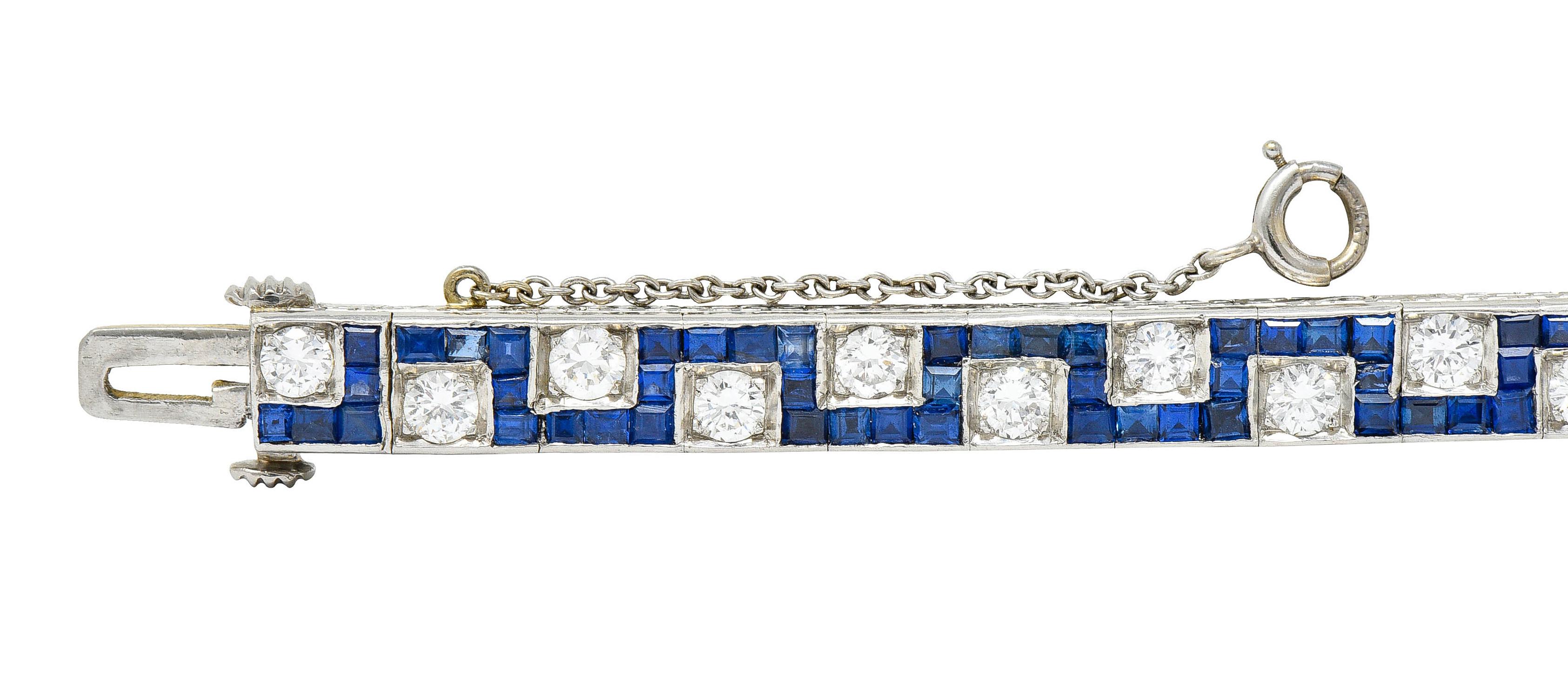 Oscar Heyman 8.45 Carats Sapphire Diamond Platinum Line Bracelet, Circa 1950 In Excellent Condition In Philadelphia, PA