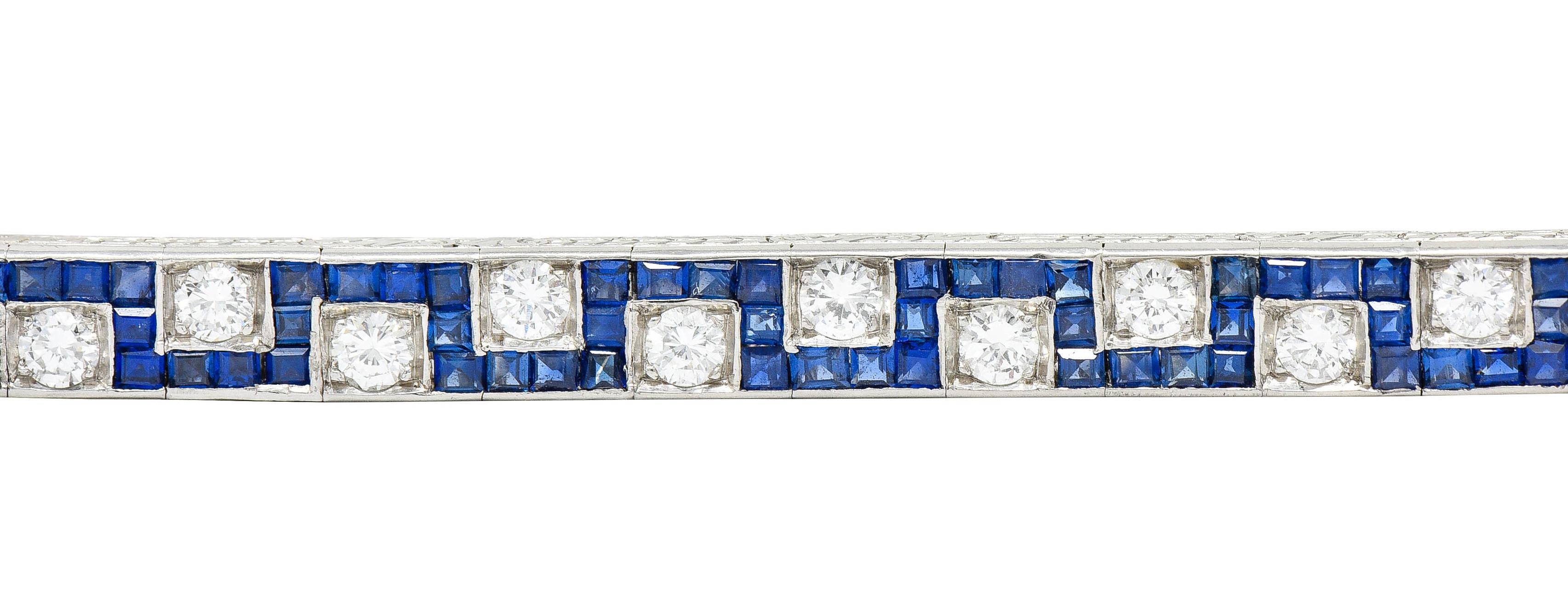 Women's or Men's Oscar Heyman 8.45 Carats Sapphire Diamond Platinum Line Bracelet, Circa 1950