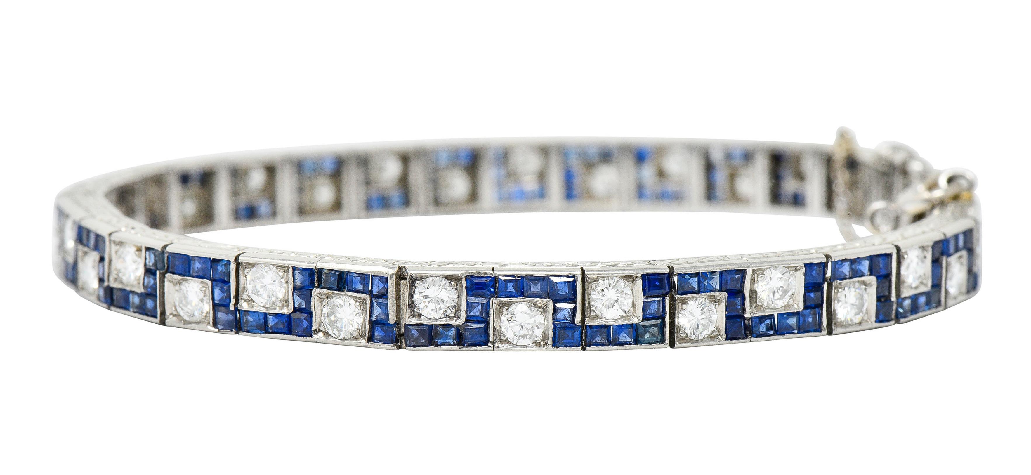 Oscar Heyman 8.45 Carats Sapphire Diamond Platinum Line Bracelet, Circa 1950 2