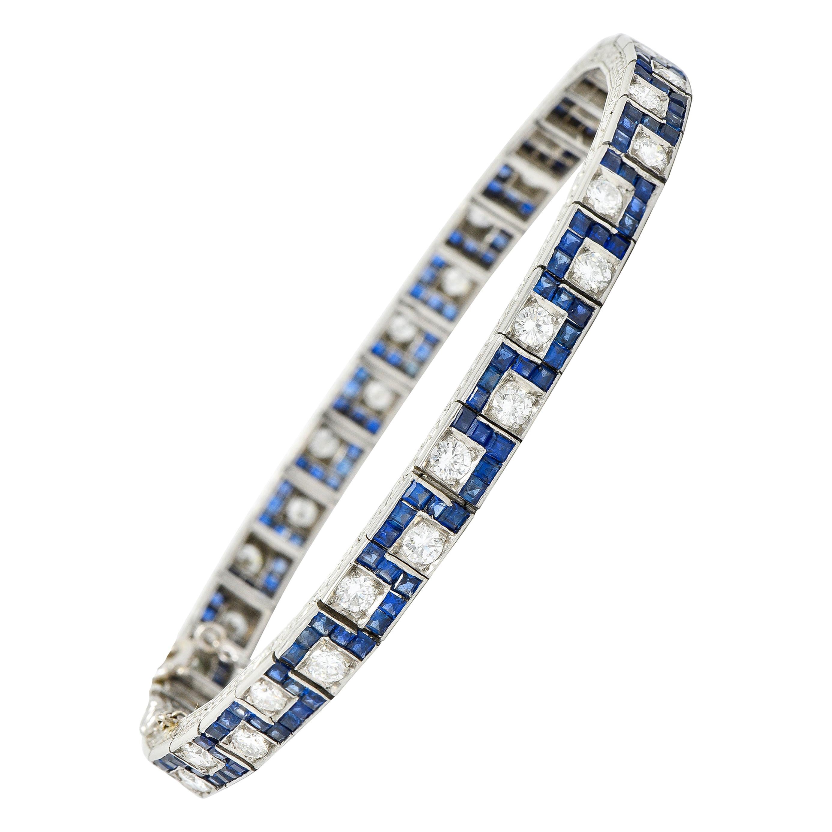 Oscar Heyman 8.45 Carats Sapphire Diamond Platinum Line Bracelet, Circa 1950