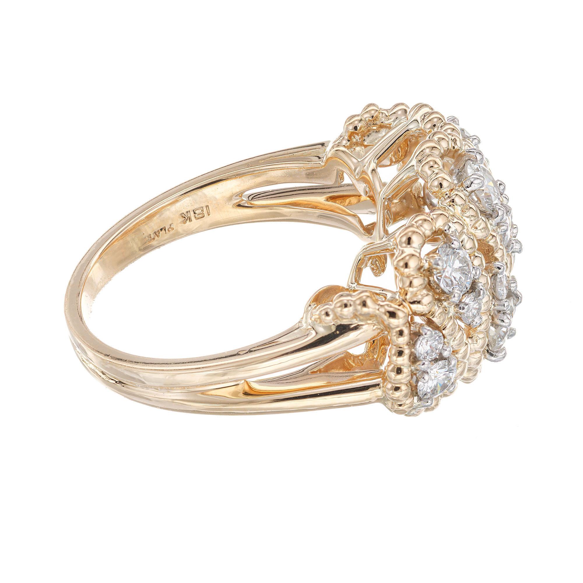 Oscar Heyman .85 Carat Diamond Yellow Gold Platinum Cocktail Ring In Good Condition For Sale In Stamford, CT