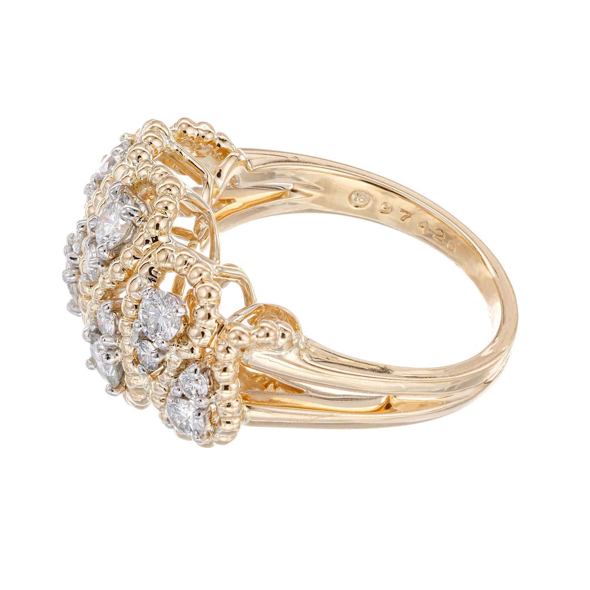 Women's Oscar Heyman .85 Carat Diamond Yellow Gold Platinum Cocktail Ring For Sale