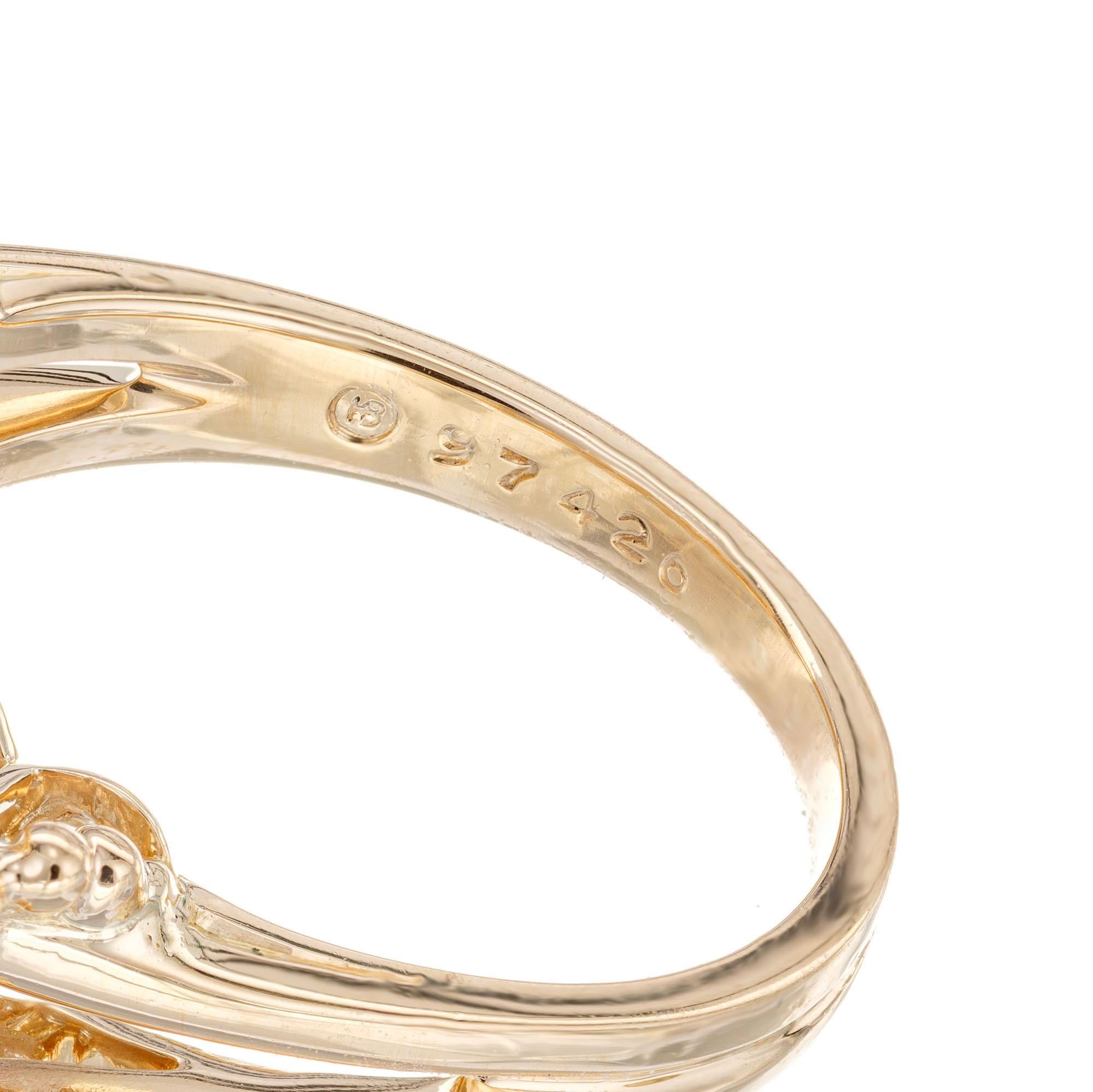 Oscar Heyman .85 Carat Diamond Yellow Gold Platinum Cocktail Ring For Sale 2