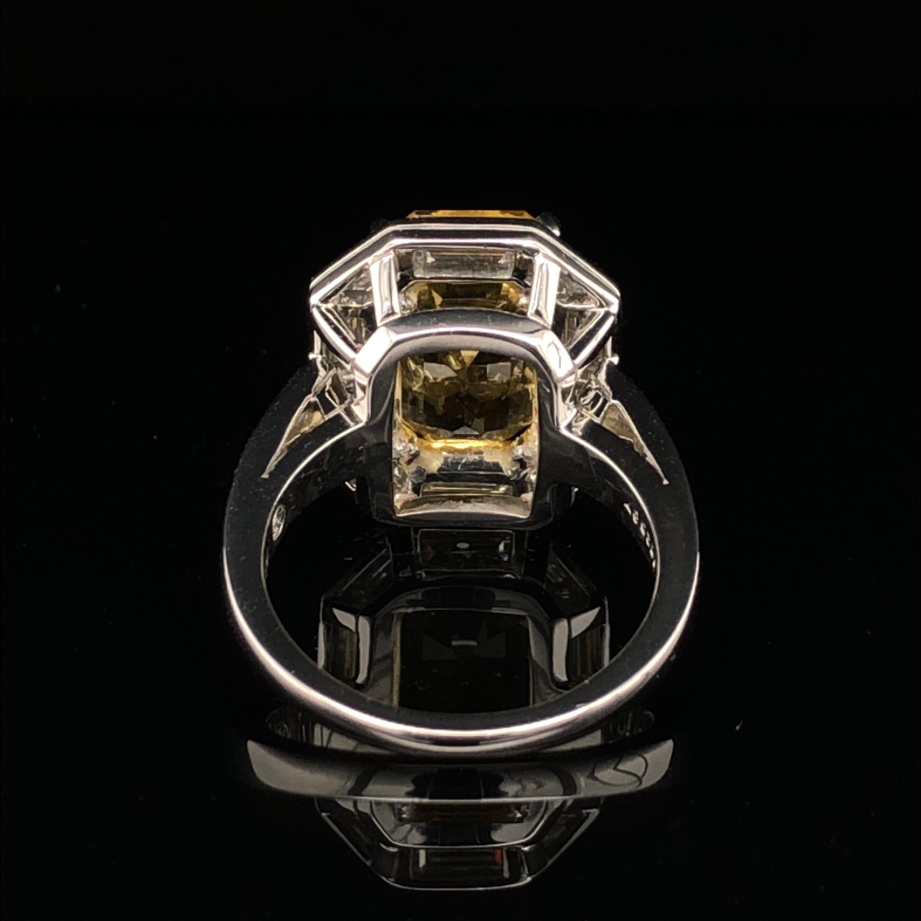 Emerald Cut Oscar Heyman 9.01ct Unheated Ceylon Yellow Sapphire & Diamond Frame Ring