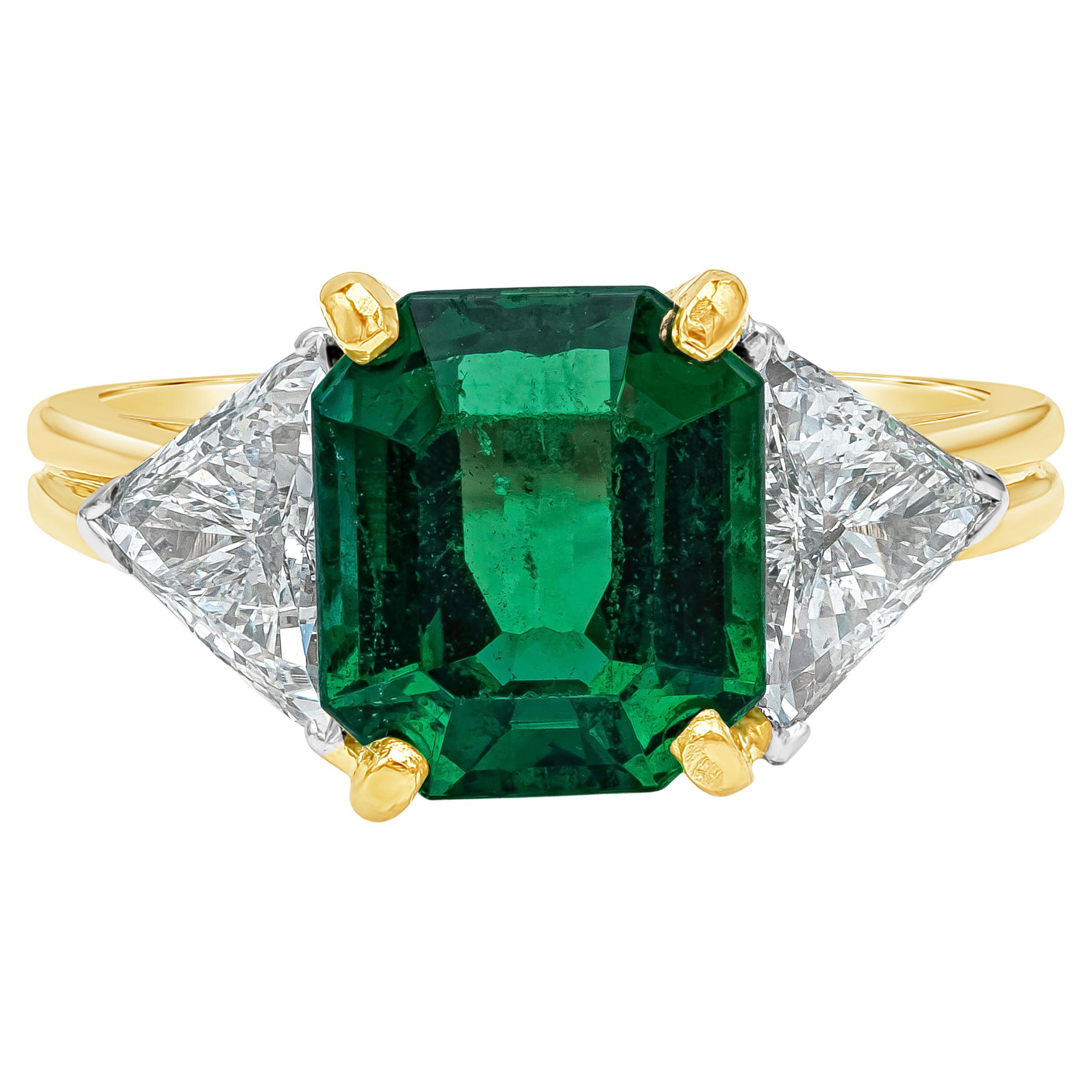 Oscar Heyman AGL Certified Emerald and Diamond Three-Stone Engagement Ring