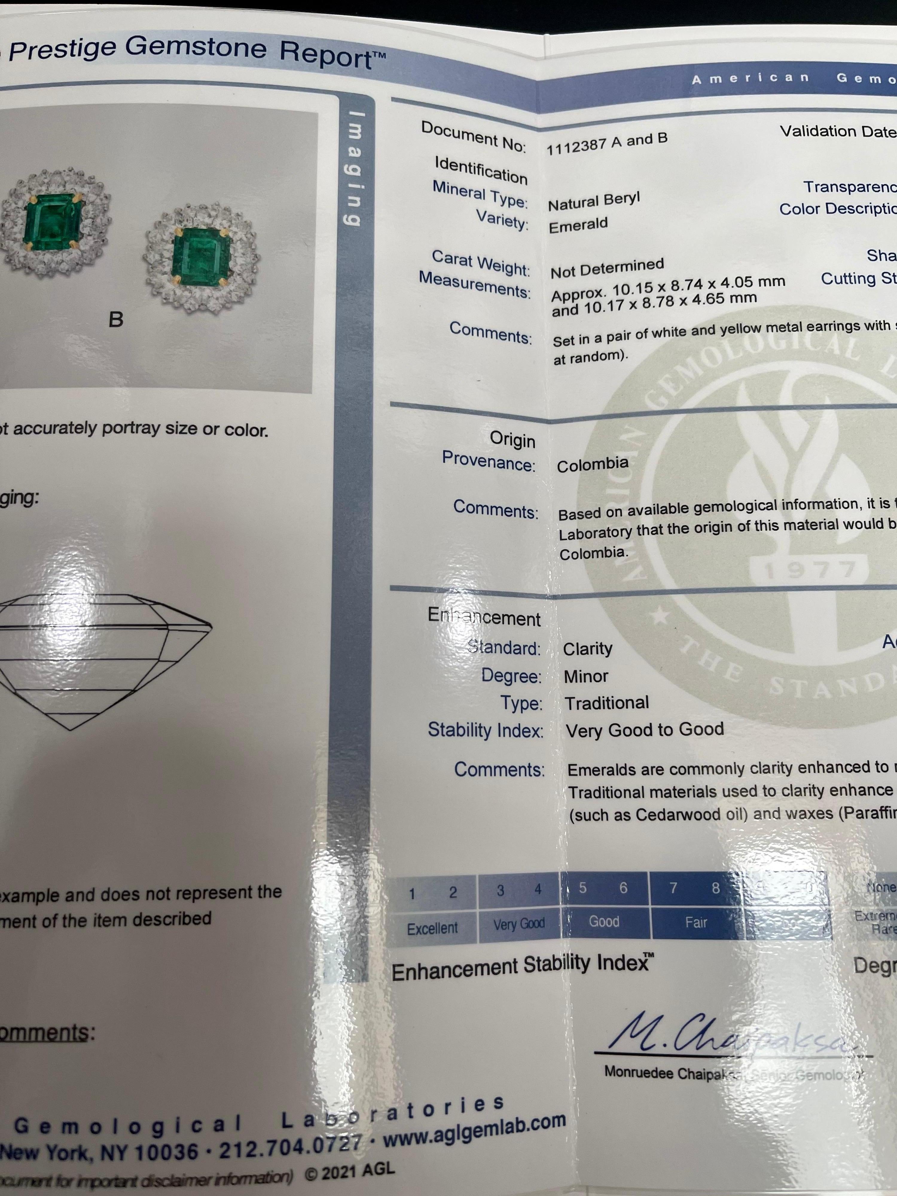 Oscar Heyman AGL Certified Tradition Colombian Emerald Diamond Earring Platinum  For Sale 5